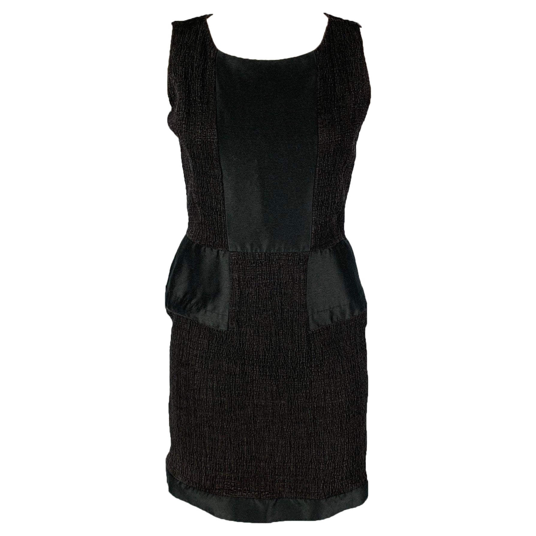 OSCAR DE LA RENTA SS 11 Taille 10 Robe fourreau texturée en coton et soie noire