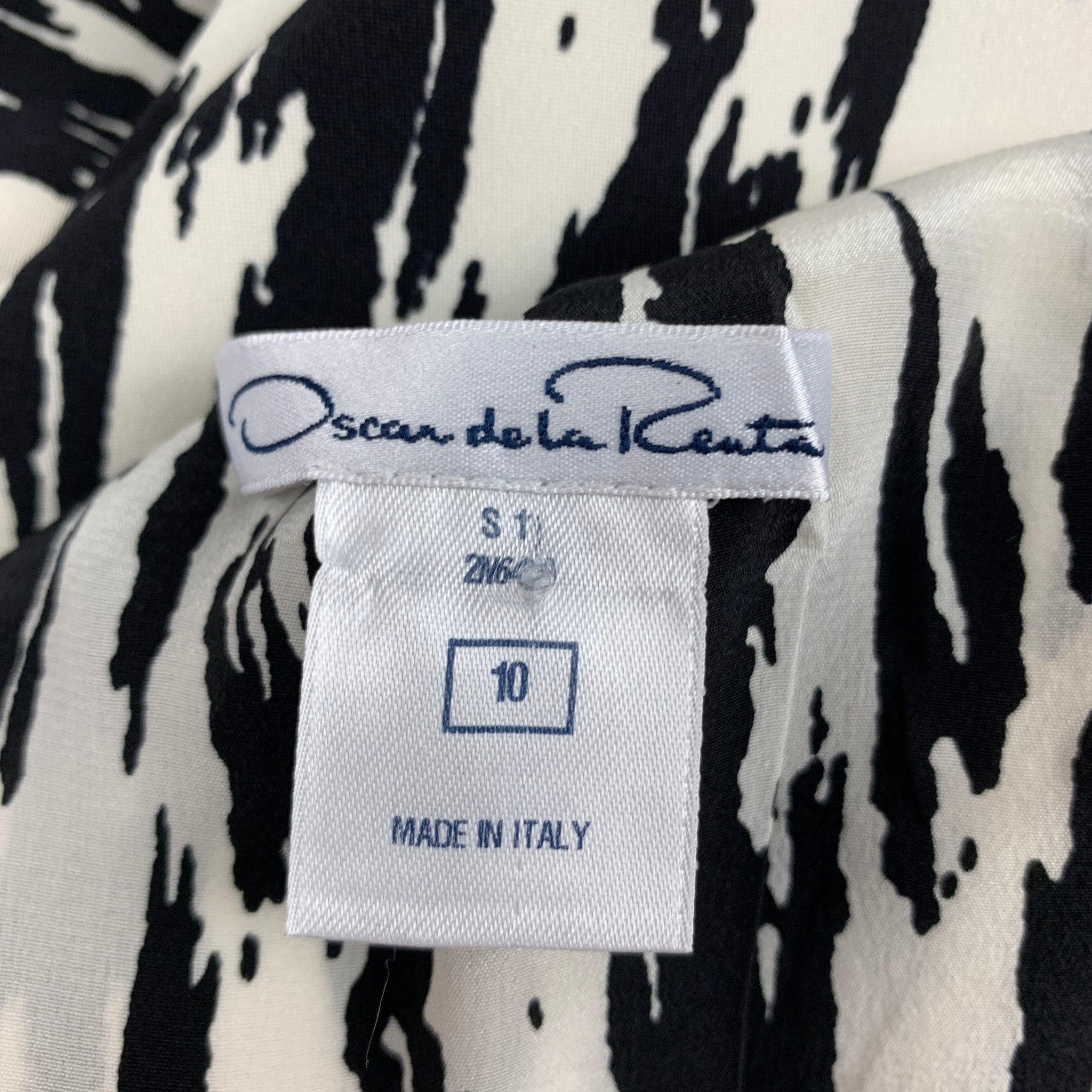 OSCAR DE LA RENTA SS 11 Size 10 Black White Silk Print Sleeveless Sheath Dress For Sale 2
