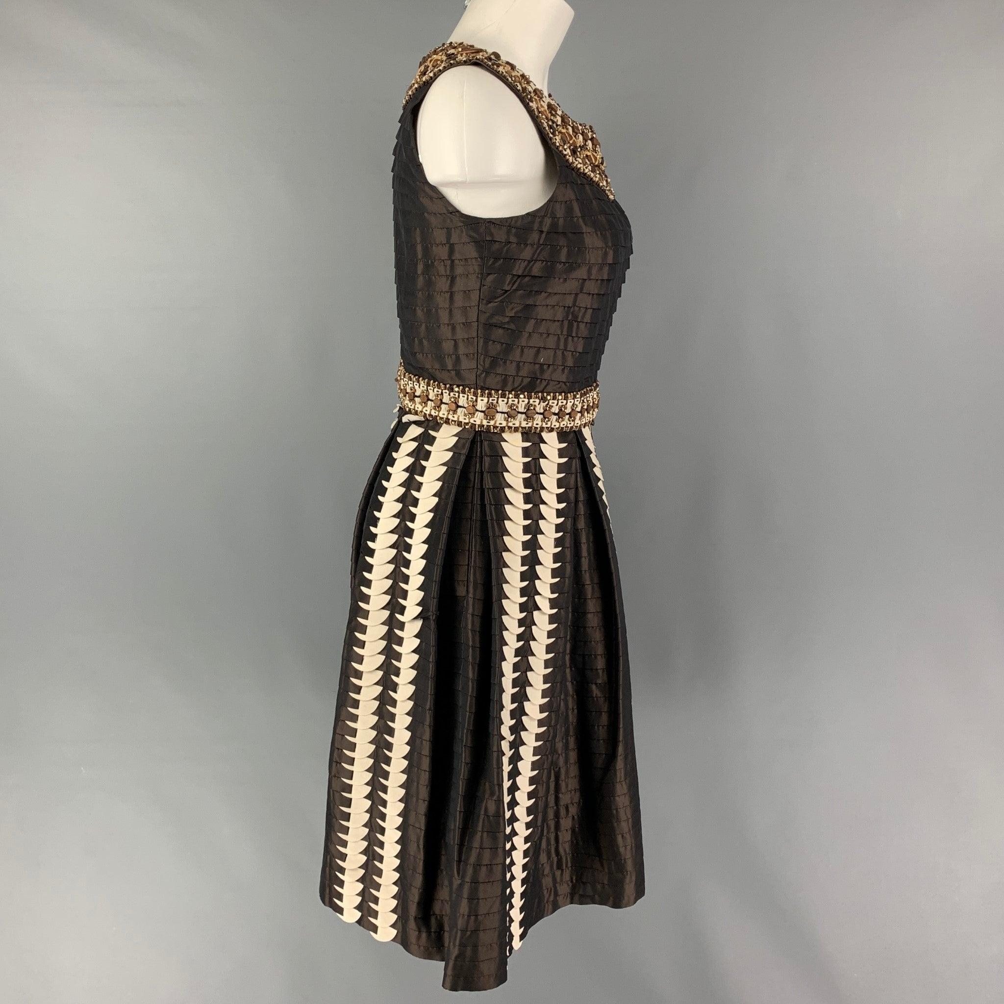 Women's OSCAR DE LA RENTA SS08 Size 6 Brown Silk Pleated A-Line Dress For Sale