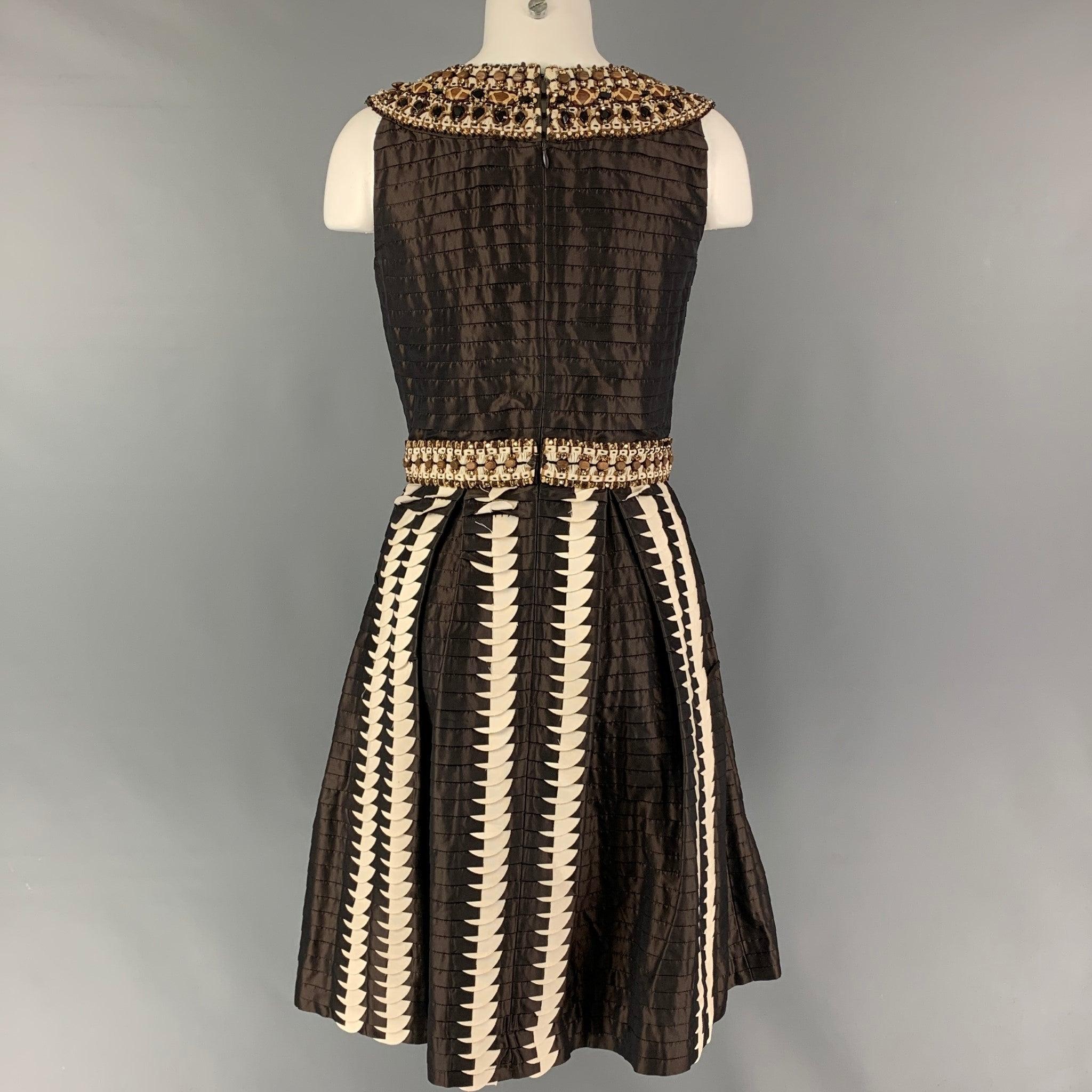 OSCAR DE LA RENTA SS08 Size 6 Brown Silk Pleated A-Line Dress For Sale 1