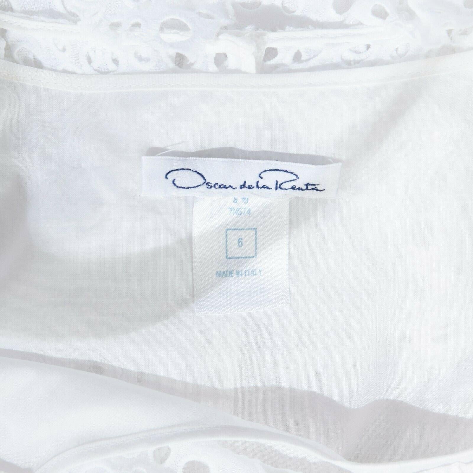 OSCAR DE LA RENTA SS10 white embroidery eyelet ruffle trimmed cocktail dress US6 8