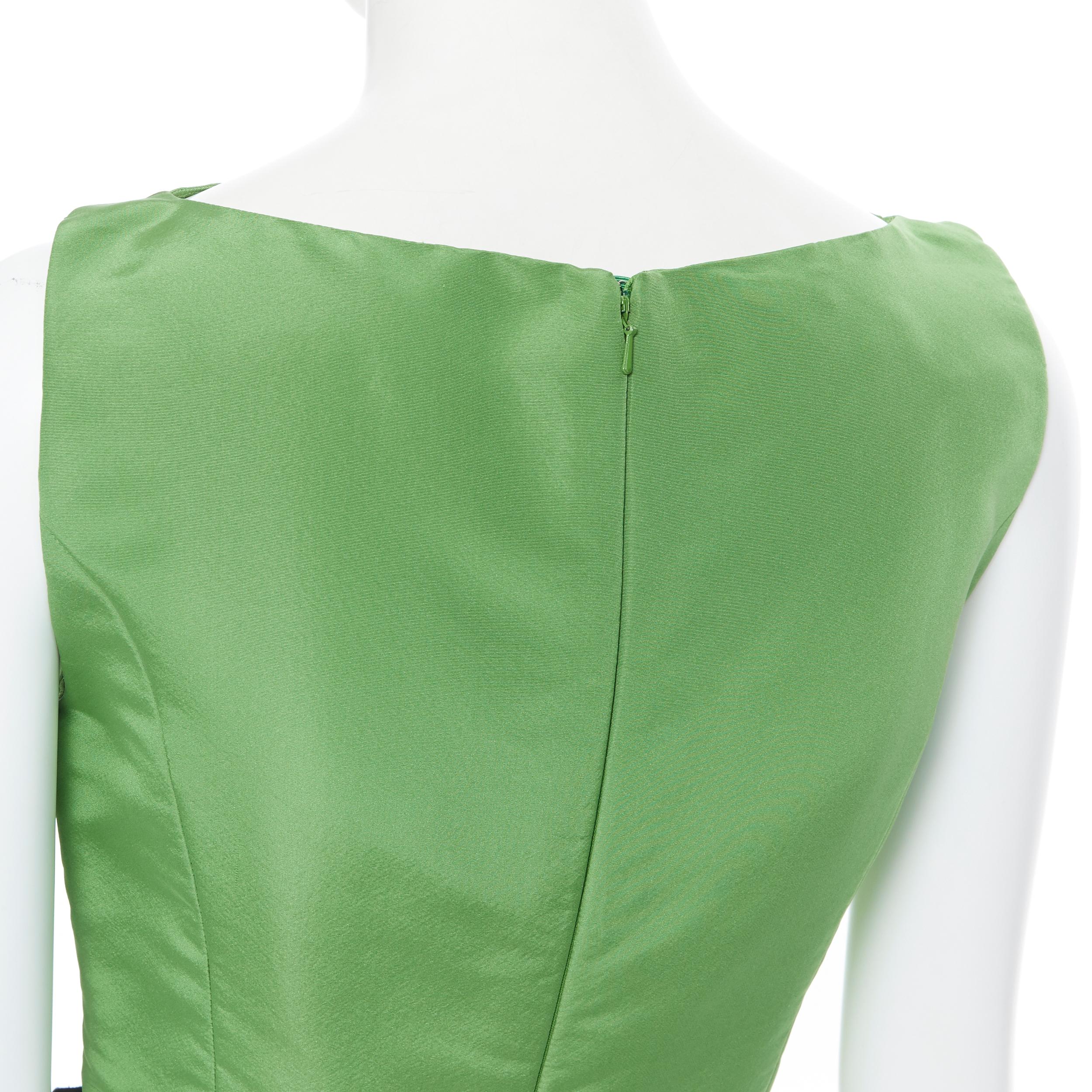 OSCAR DE LA RENTA SS15 green silk dipped neckline belted fit flare dress US0 XS 4