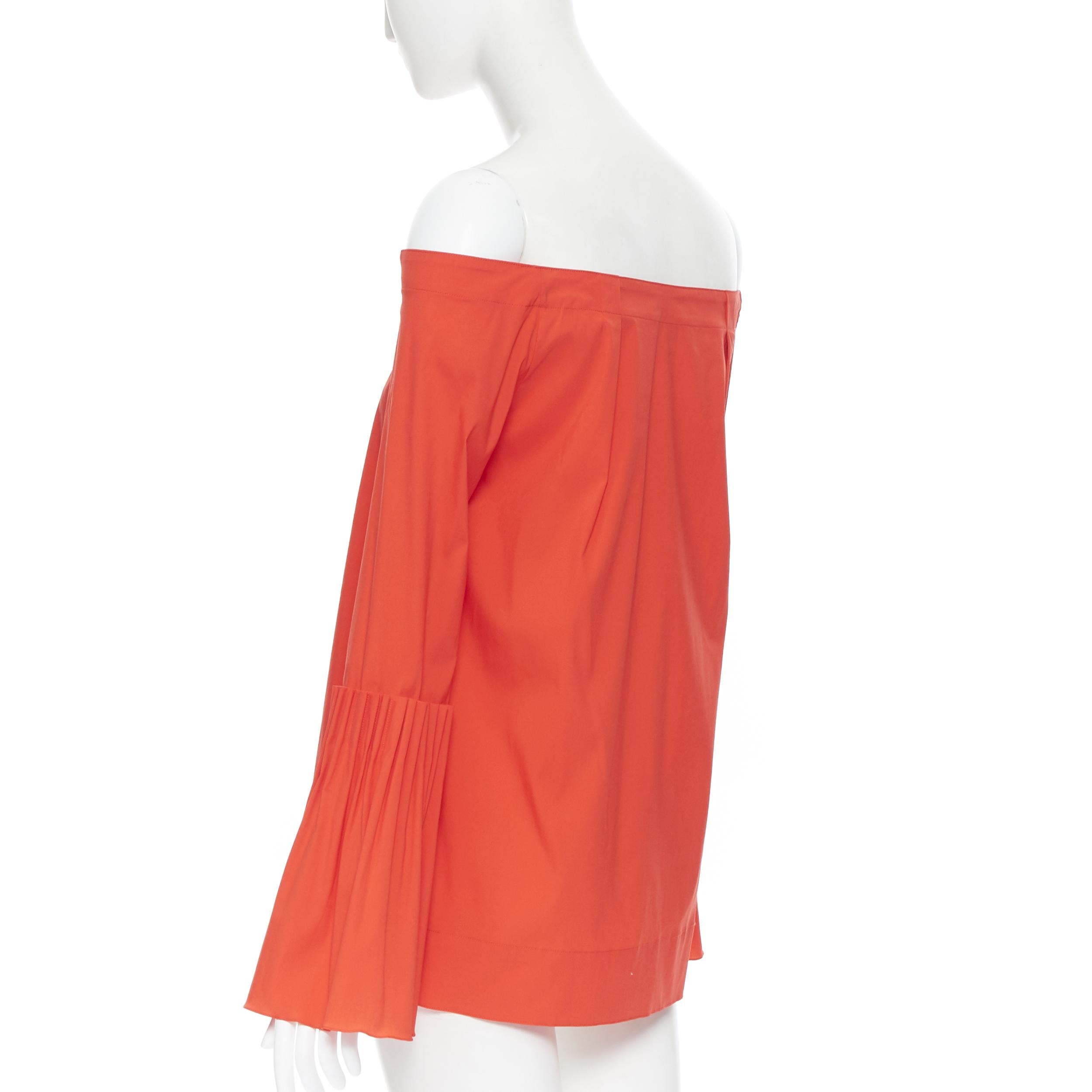 Women's OSCAR DE LA RENTA SS17 red cotton silk pleated bell sleeve boff shoulder top US0