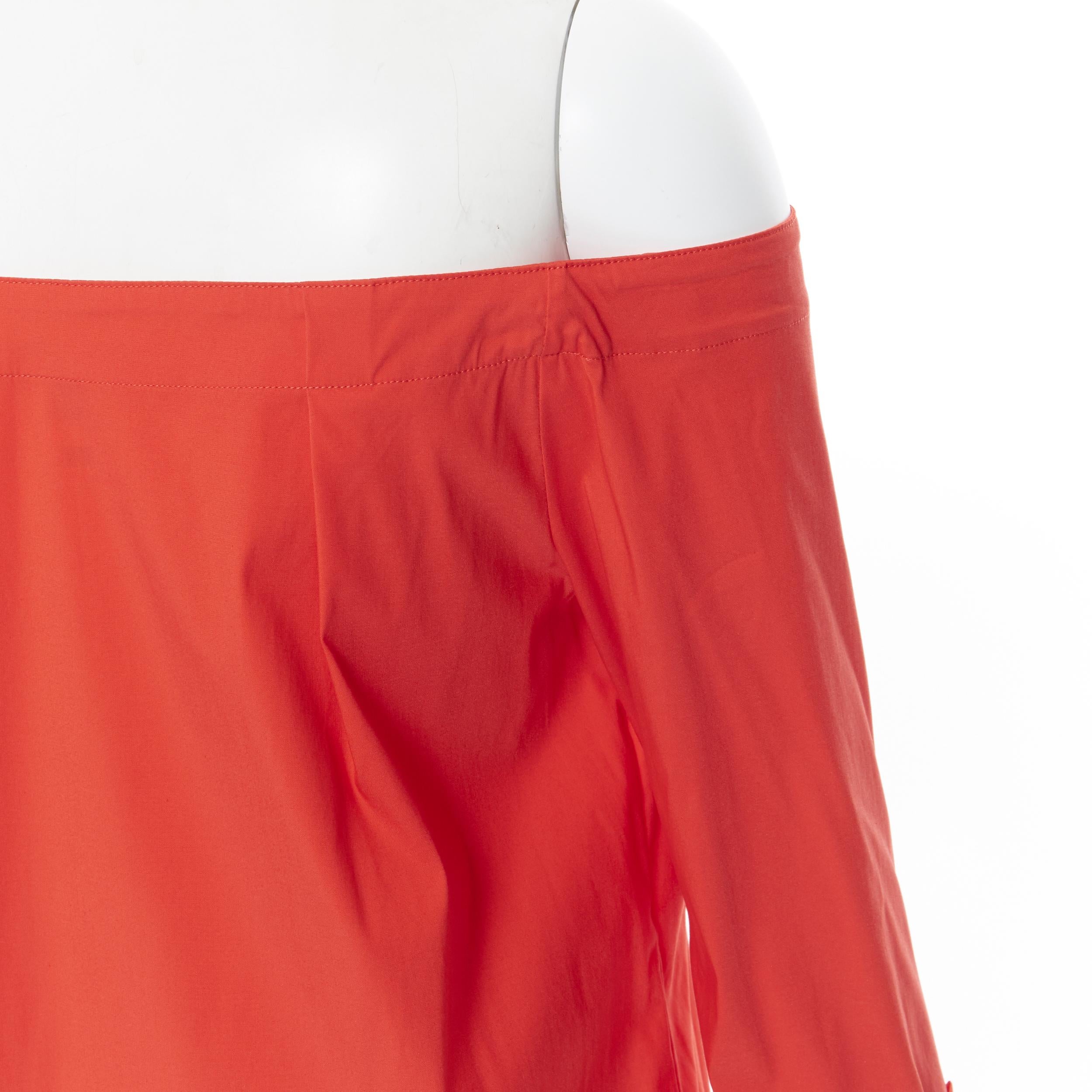 OSCAR DE LA RENTA SS17 red cotton silk pleated bell sleeve boff shoulder top US0 2