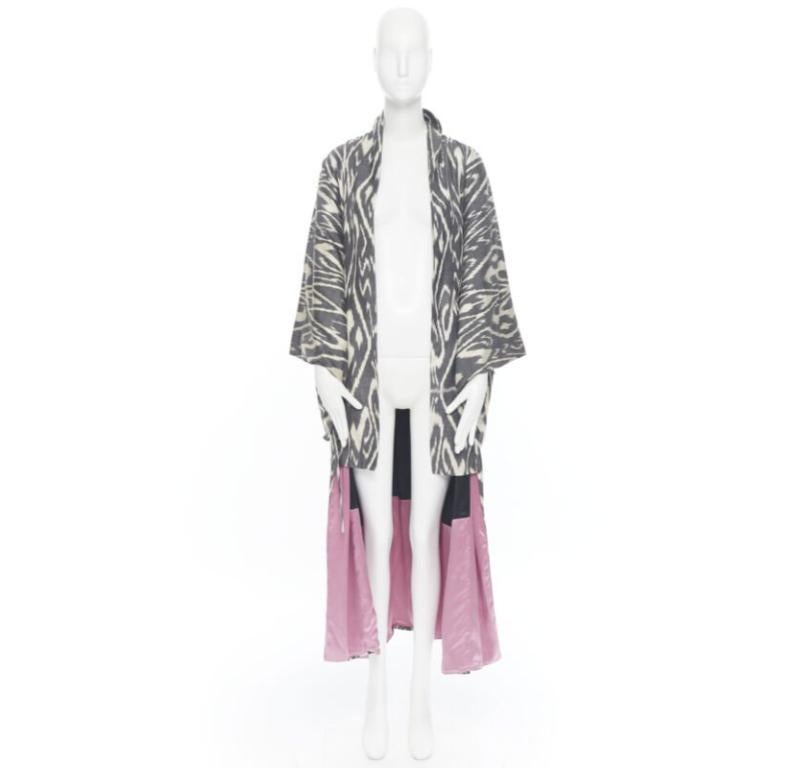 Women's OSCAR DE LA RENTA SS19 Runway brown black leopard pink silk lined kimono L For Sale