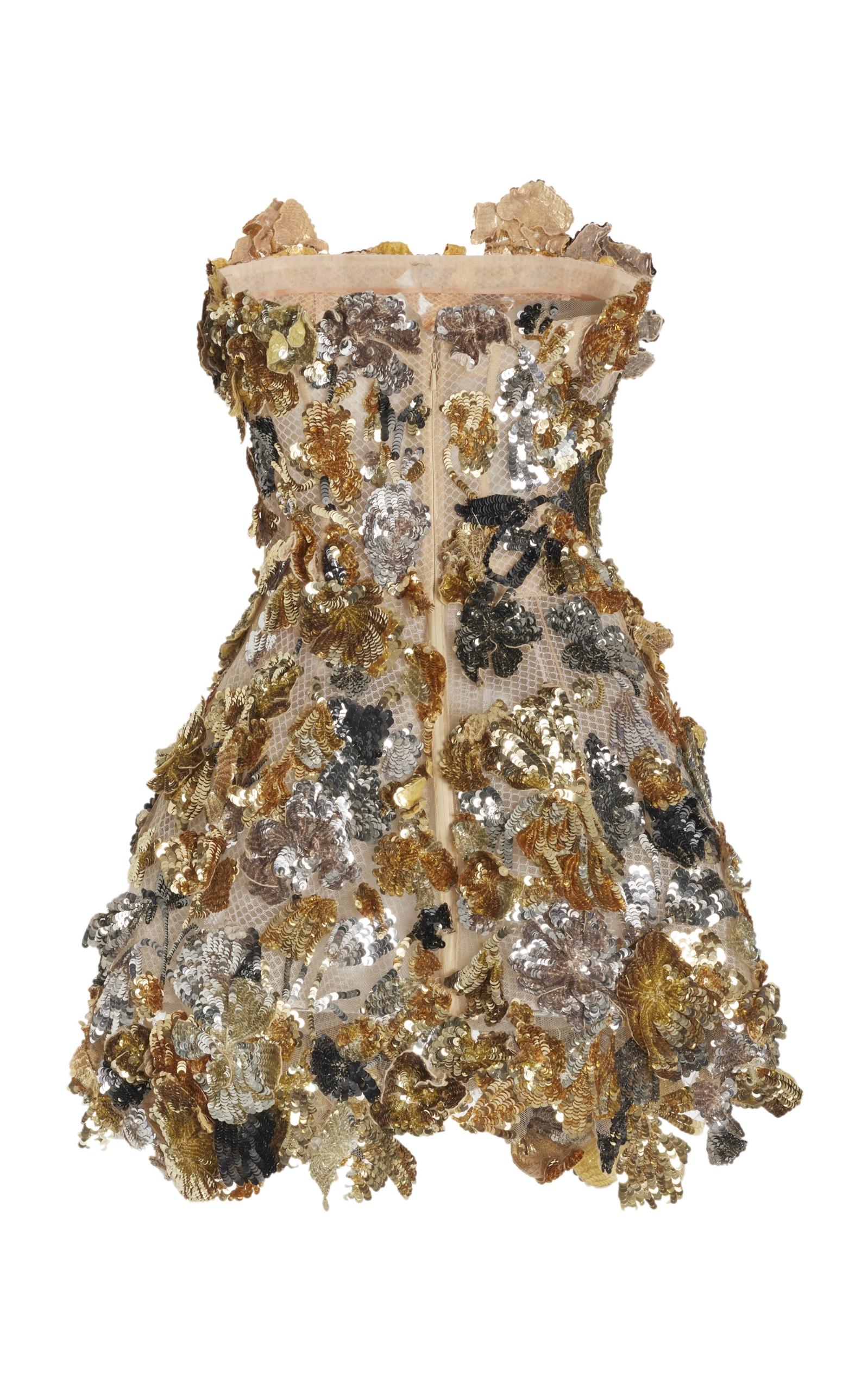 Women's Oscar de la Renta Strapless Sequin Floral Embroidered Mini Dress Size US 6 For Sale