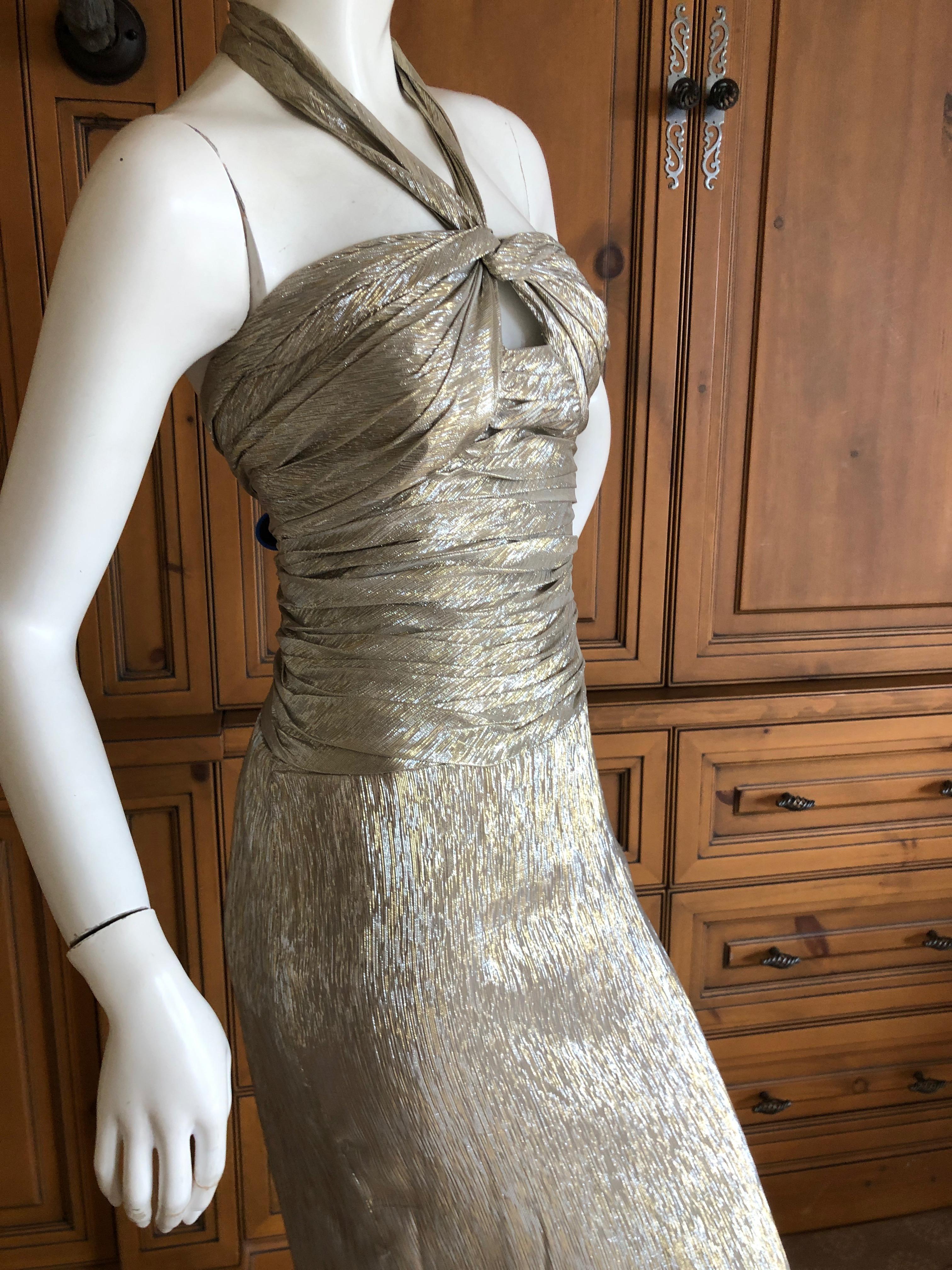 Women's Oscar de la Renta Stunning Metallic Silk Halter Style w Keyhole Evening Dress  For Sale