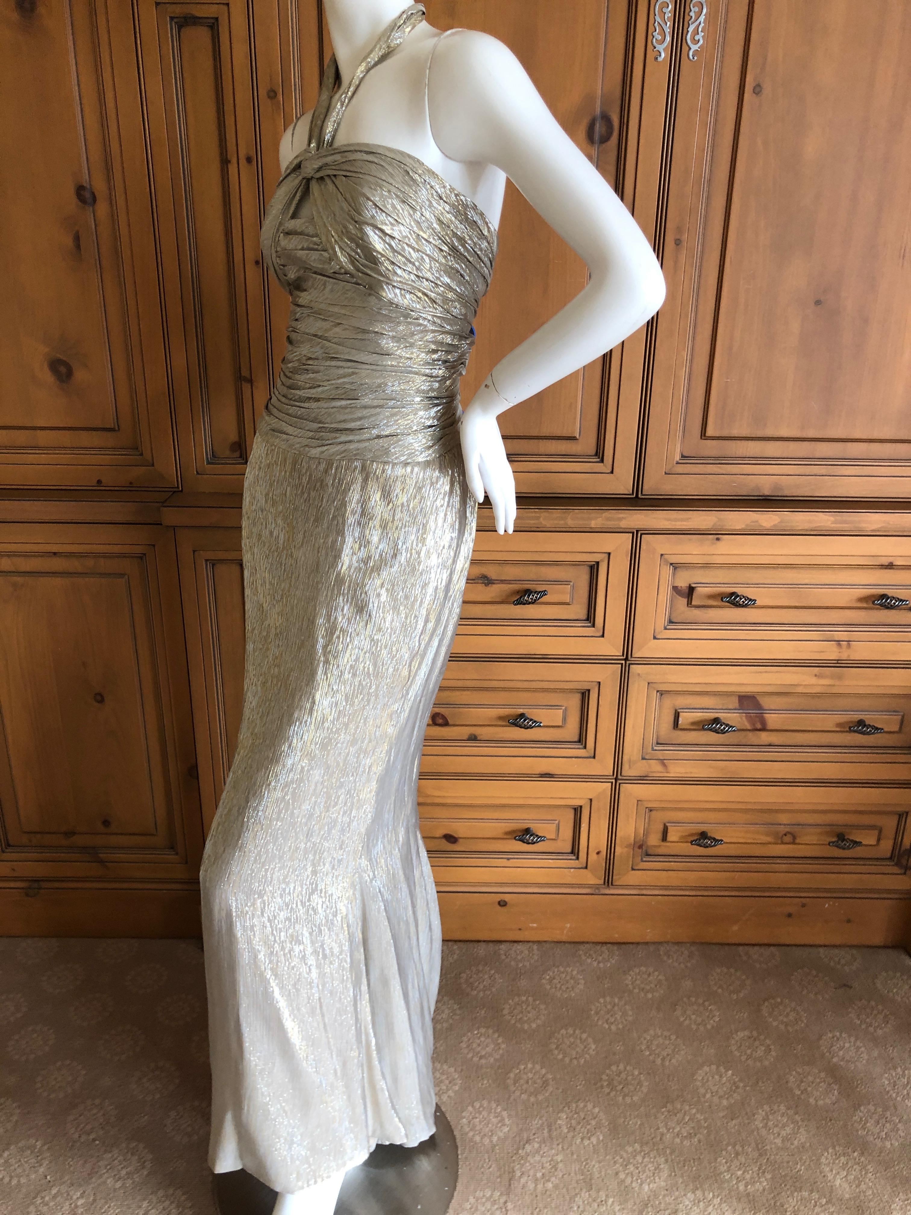 Oscar de la Renta Stunning Metallic Silk Halter Style w Keyhole Evening Dress  For Sale 1