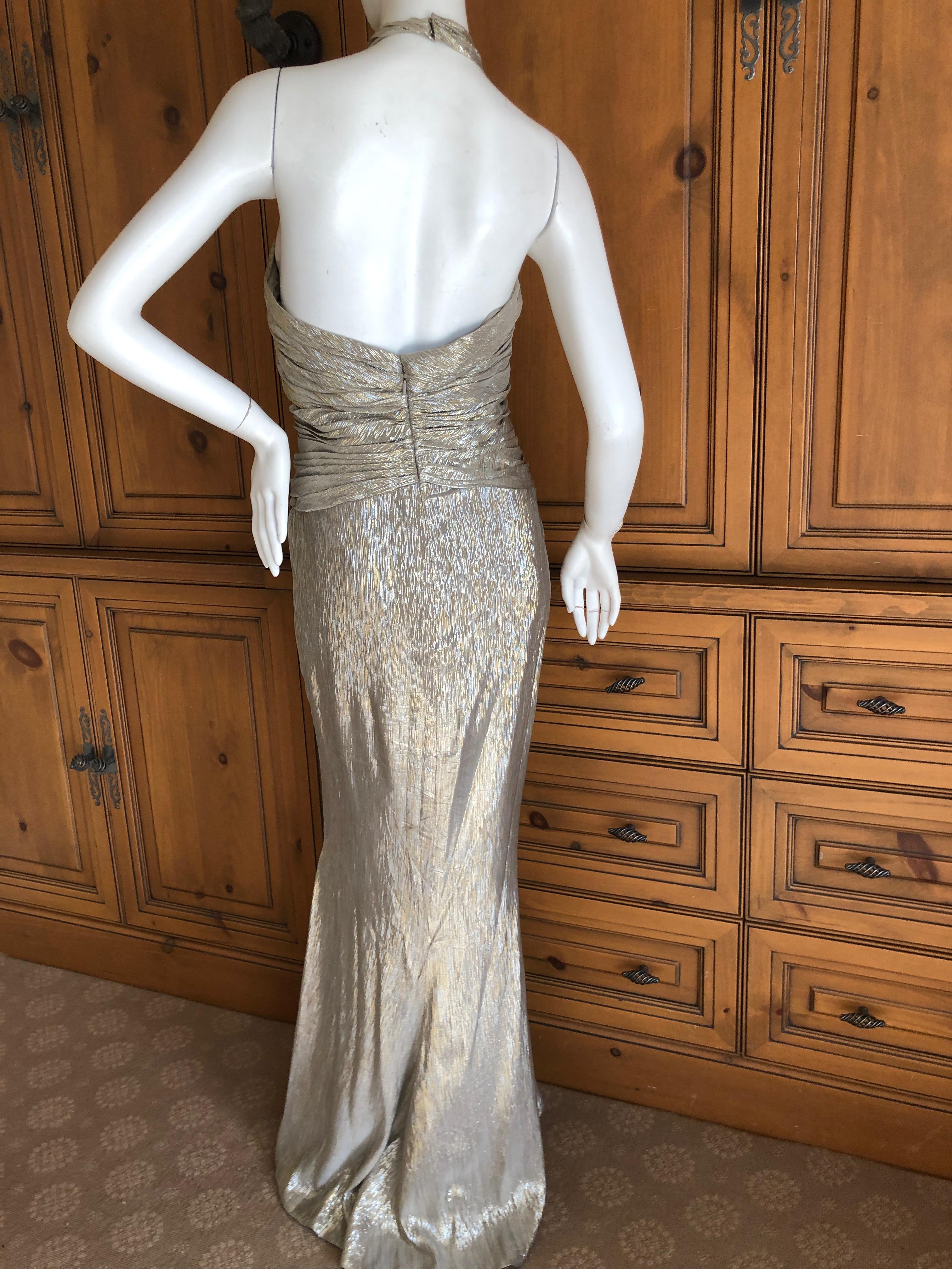 Oscar de la Renta Stunning Metallic Silk Halter Style w Keyhole Evening Dress  For Sale 2