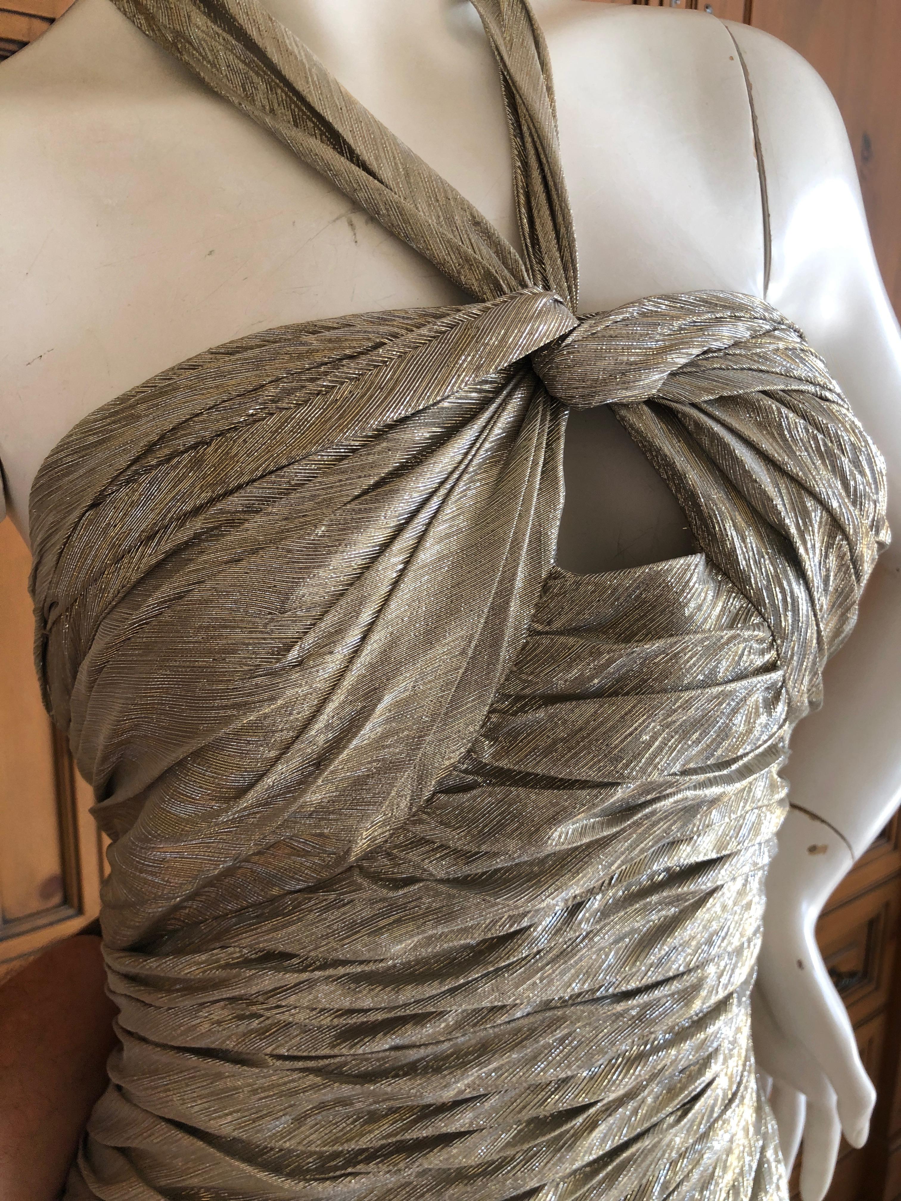 Oscar de la Renta Stunning Metallic Silk Halter Style w Keyhole Evening Dress  For Sale 3