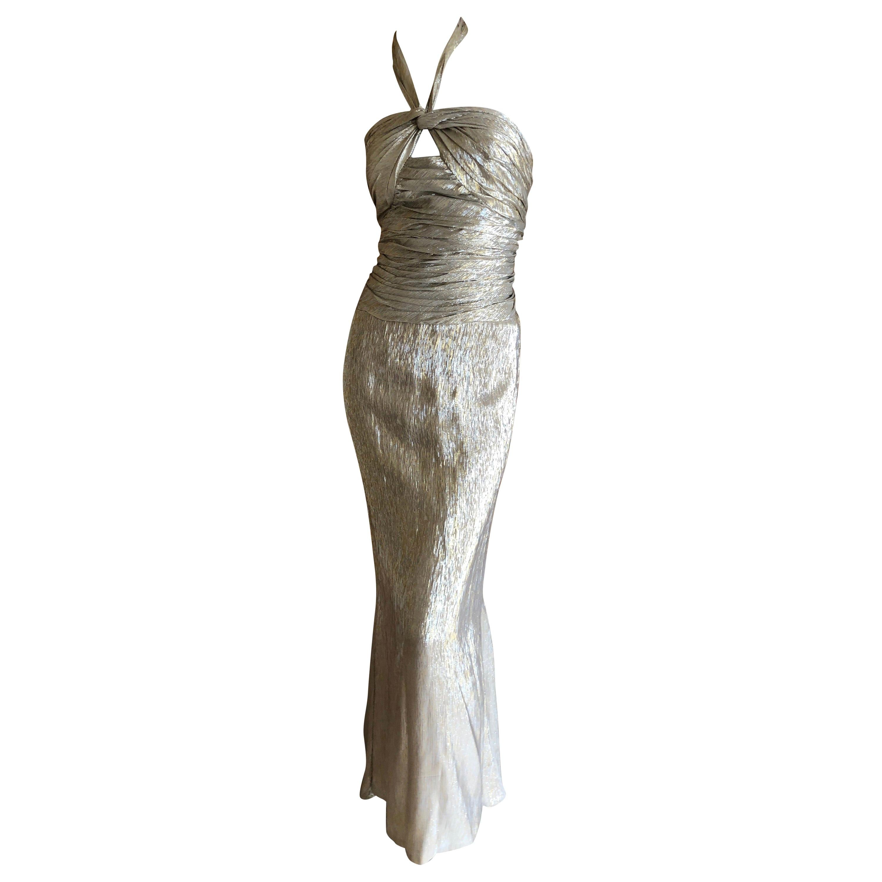 Oscar de la Renta Stunning Metallic Silk Halter Style w Keyhole Evening Dress  For Sale