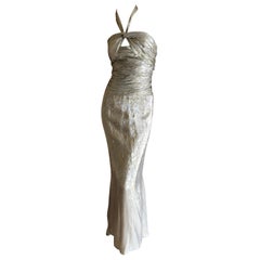 Oscar de la Renta Stunning Metallic Silk Halter Style w Keyhole Evening Dress 