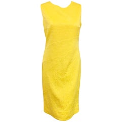 Oscar de la Renta Sunshine Yellow Sleeveless Cotton Dress Size 14 US 