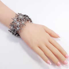 Oscar de la Renta Swarovski Crystal Fireworks Motif Statement Bracelet in Silver