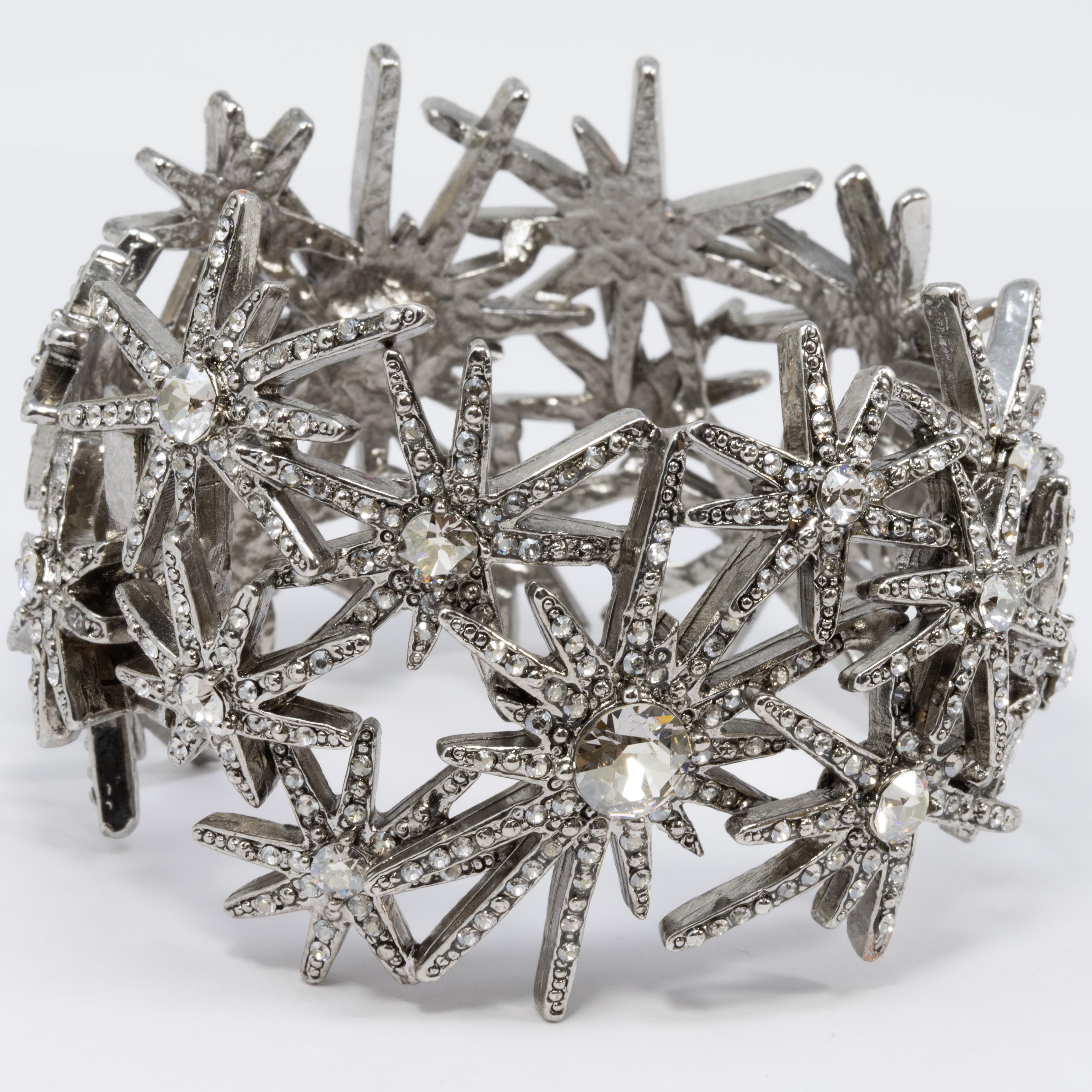 Women's or Men's Oscar de la Renta Swarovski Crystal Fireworks Motif Statement Bracelet in Silver