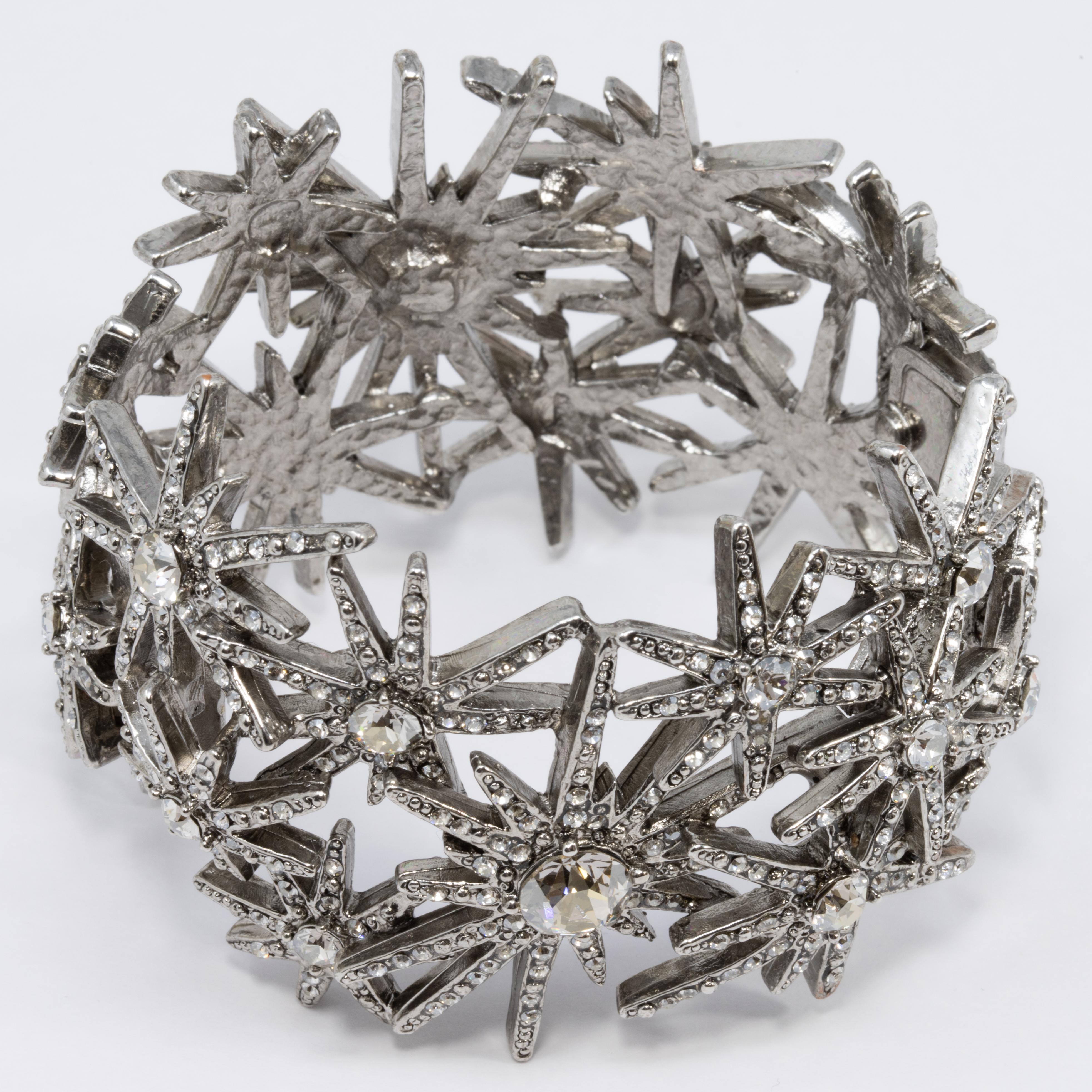 Oscar de la Renta Swarovski Crystal Fireworks Motif Statement Bracelet in Silver 1