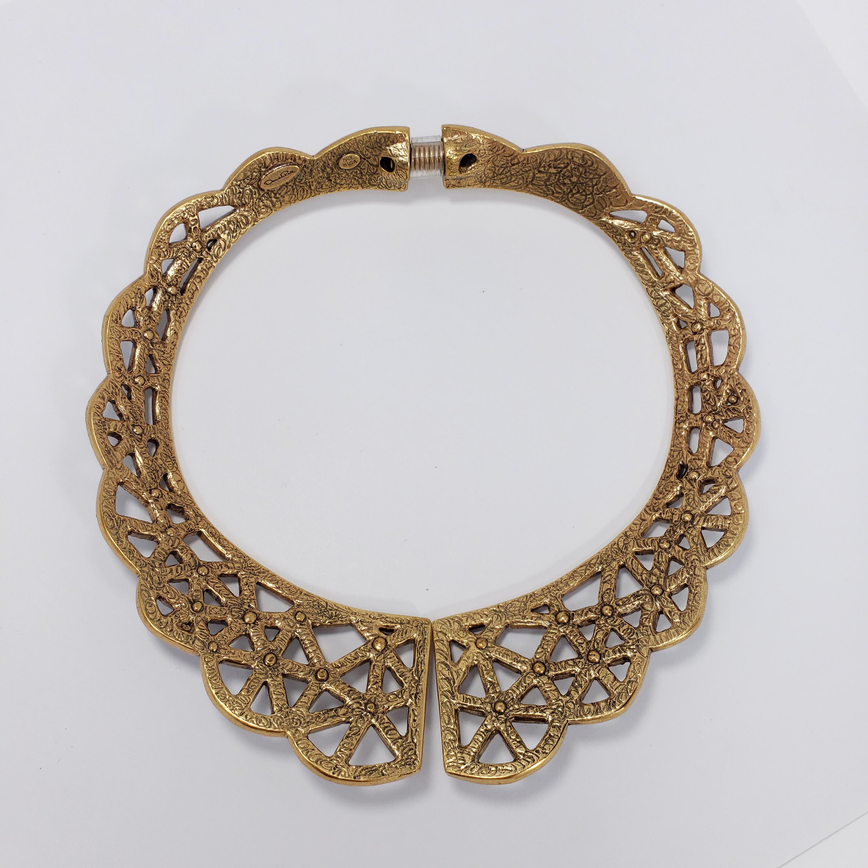Oscar de la Renta Swarovski-Halskette mit rauchgrauem Kristallkragen in Gold im Zustand „Neu“ im Angebot in Milford, DE