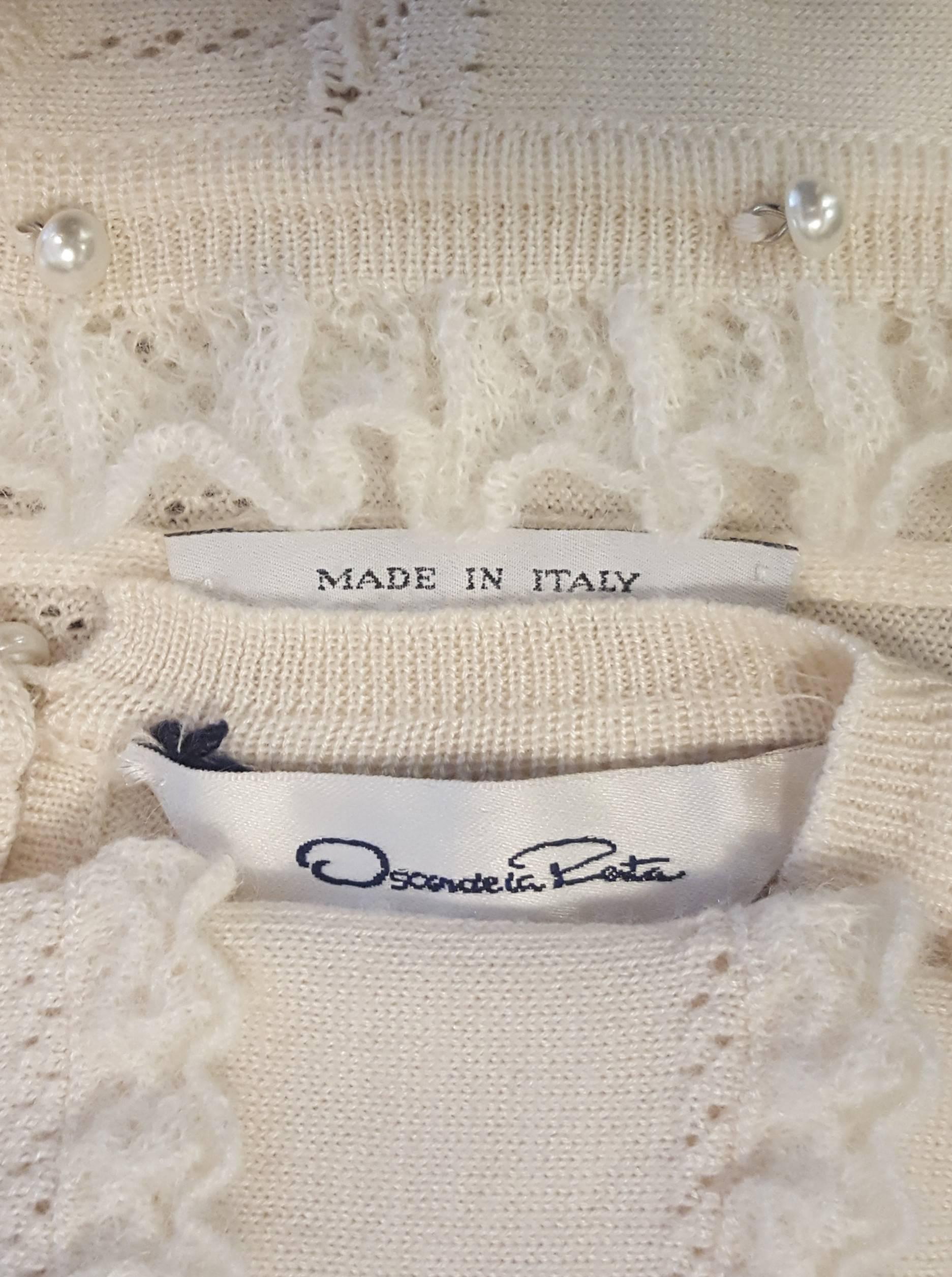 Oscar de la Renta Sweater Set w/ Faux Pearl Buttons & Ruffles Size Medium 1