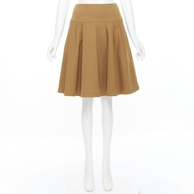 Women's OSCAR DE LA RENTA tan brown nylon cotton flared knee length skirt US0 25