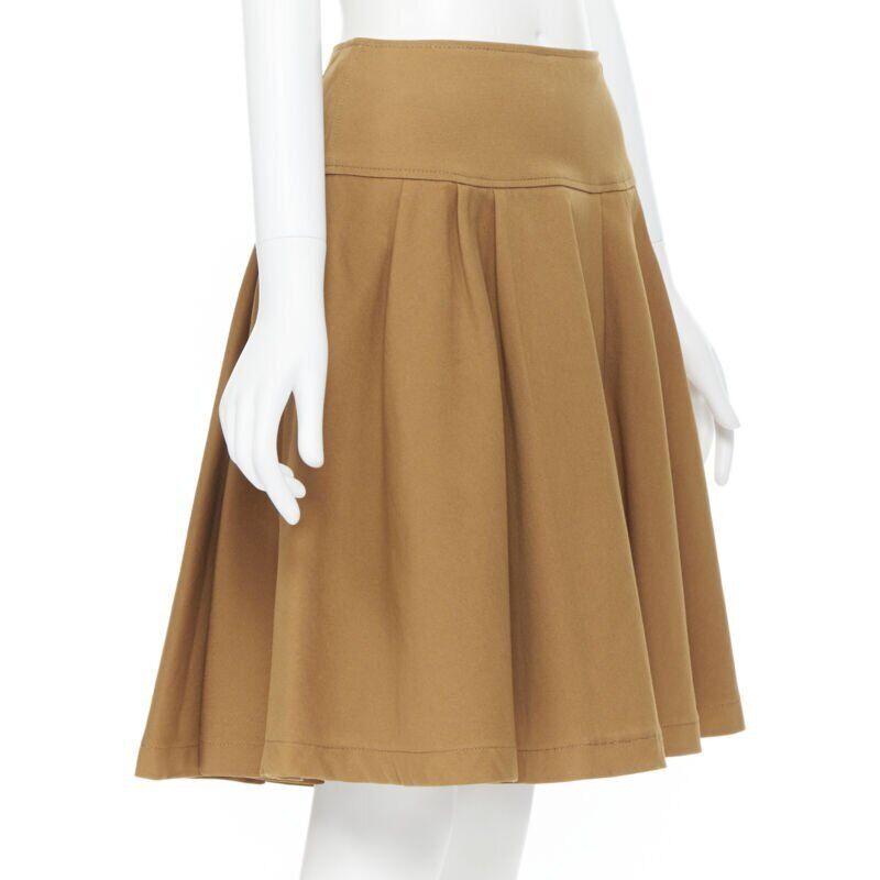 OSCAR DE LA RENTA tan brown nylon cotton flared knee length skirt US0 25