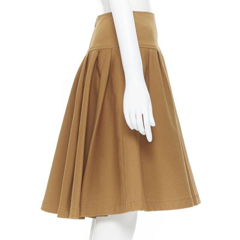 OSCAR DE LA RENTA tan brown nylon cotton flared knee length skirt US0 25