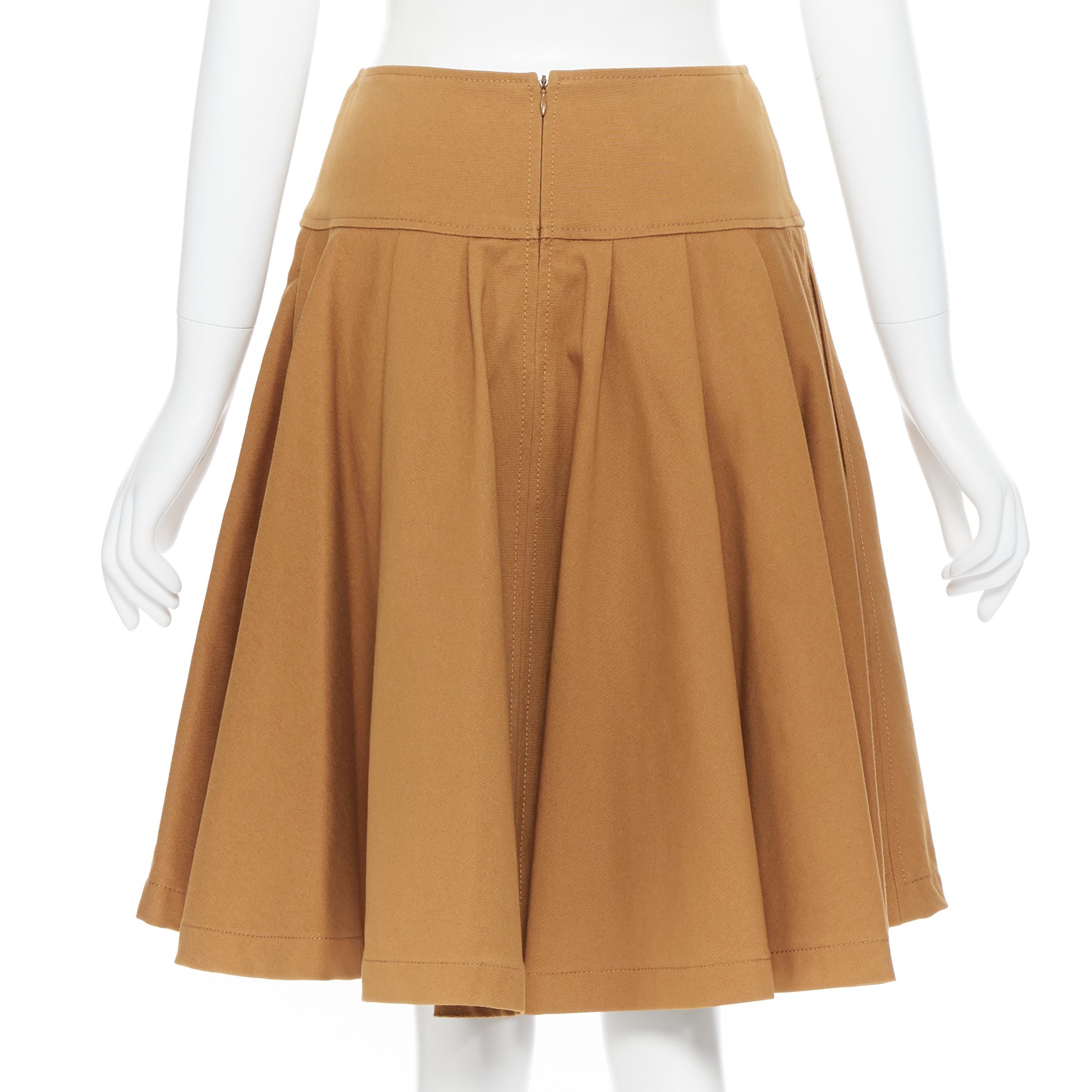 Brown OSCAR DE LA RENTA tan brown nylon cotton flared knee length skirt US0 25