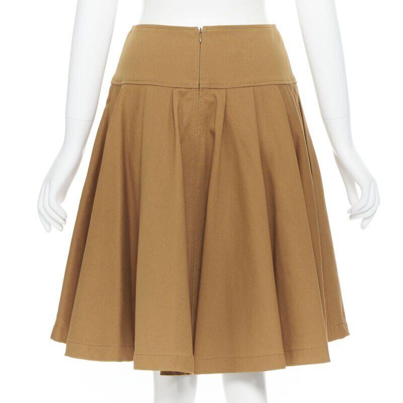 OSCAR DE LA RENTA tan brown nylon cotton flared knee length skirt US0 25