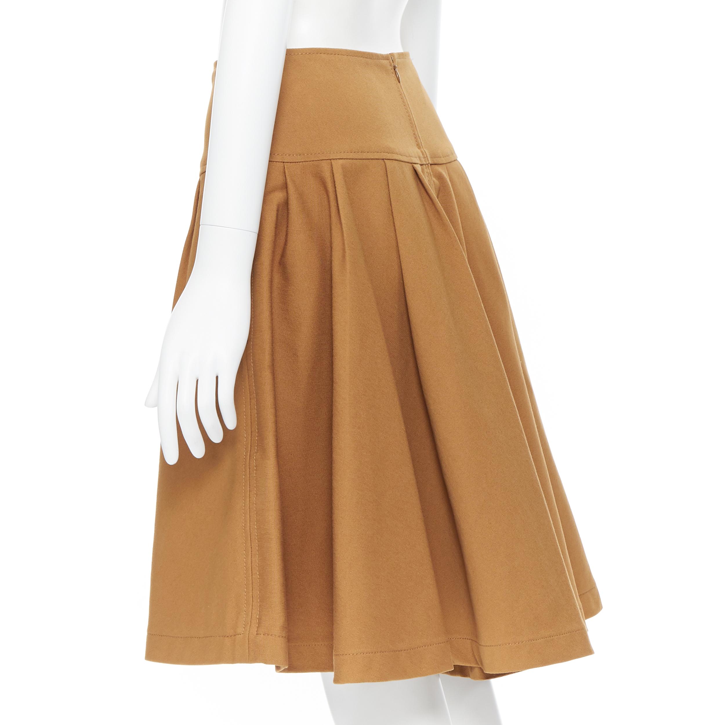 Women's OSCAR DE LA RENTA tan brown nylon cotton flared knee length skirt US0 25