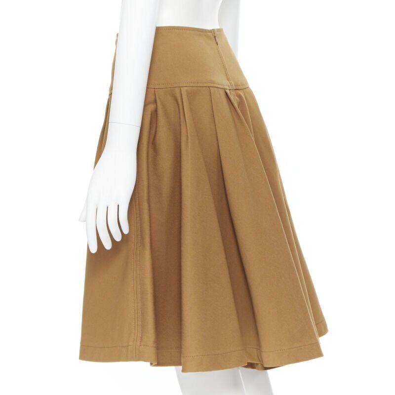 OSCAR DE LA RENTA tan brown nylon cotton flared knee length skirt US0 25