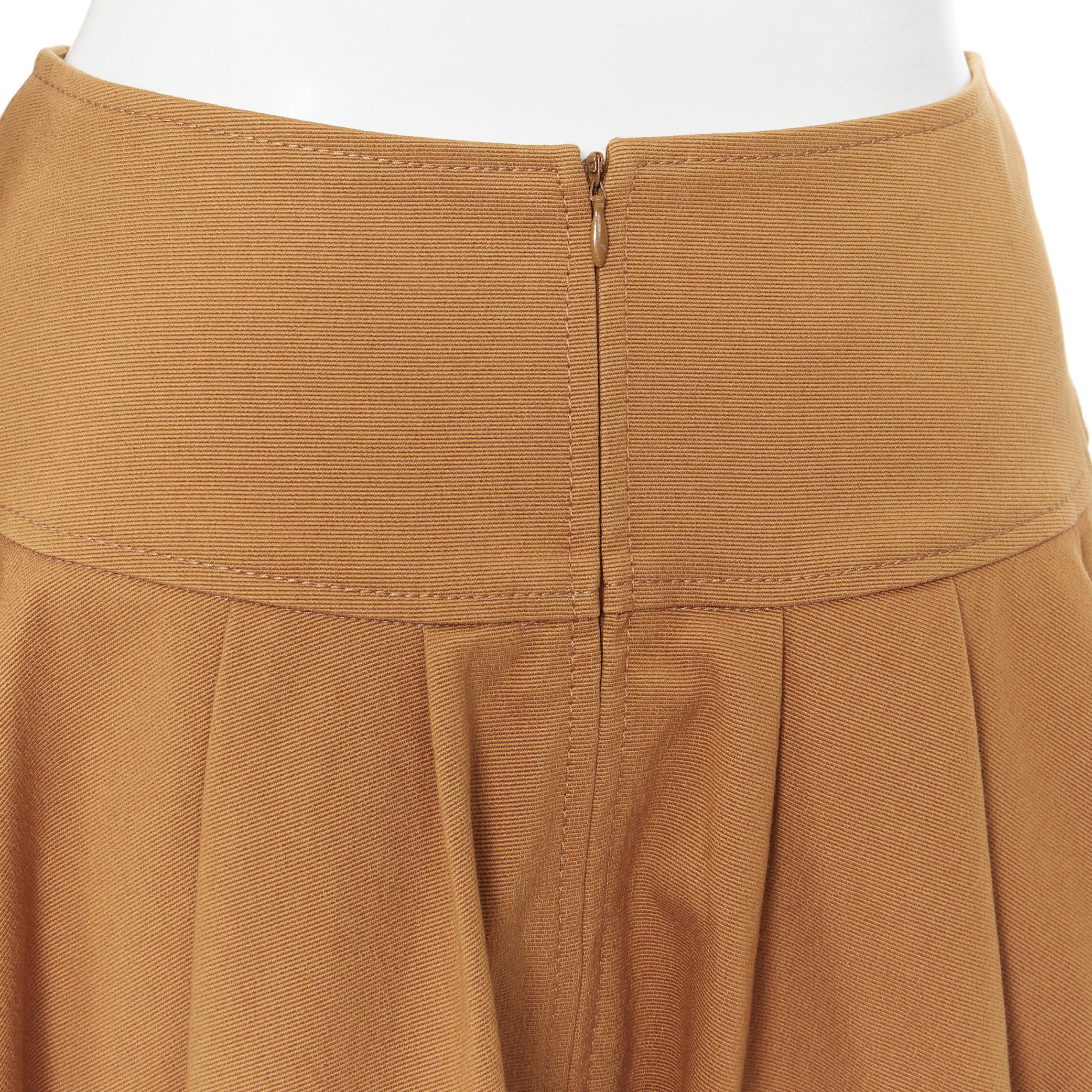 OSCAR DE LA RENTA tan brown nylon cotton flared knee length skirt US0 25