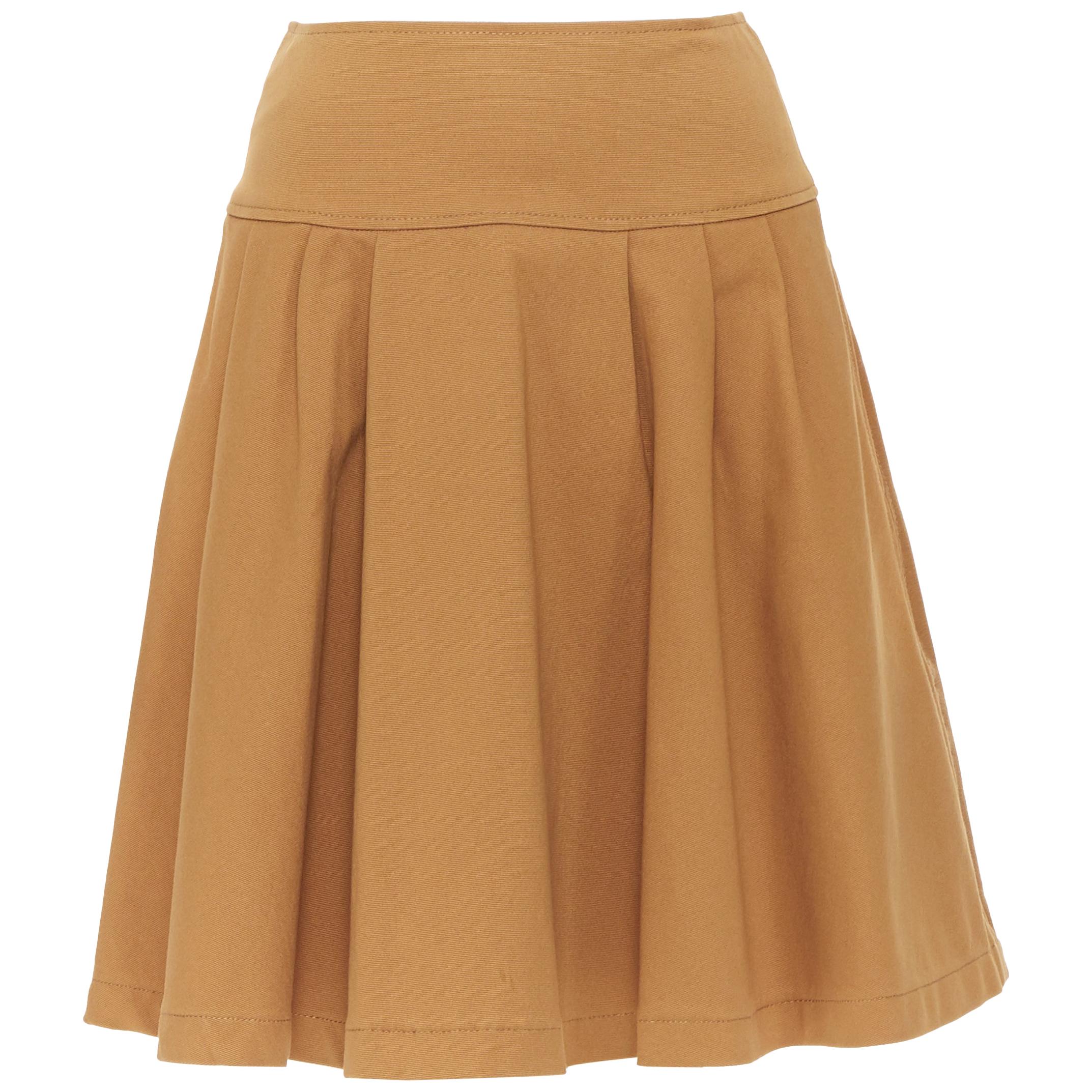 OSCAR DE LA RENTA tan brown nylon cotton flared knee length skirt US0 25"