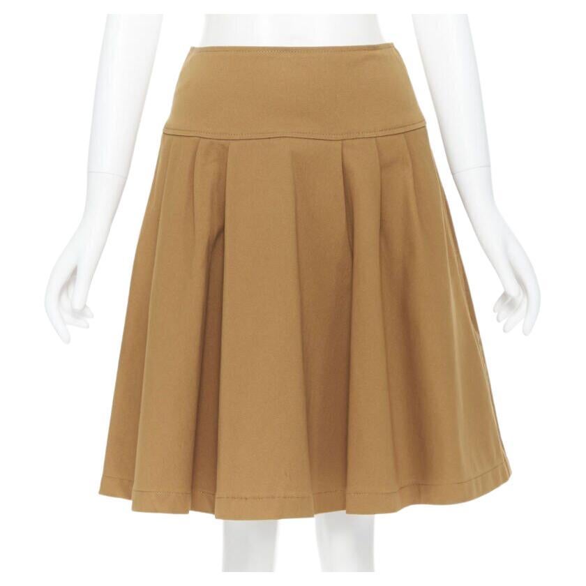 OSCAR DE LA RENTA tan brown nylon cotton flared knee length skirt US0 25" For Sale