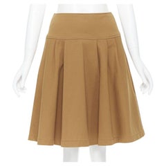 OSCAR DE LA RENTA tan brown nylon cotton flared knee length skirt US0 25"