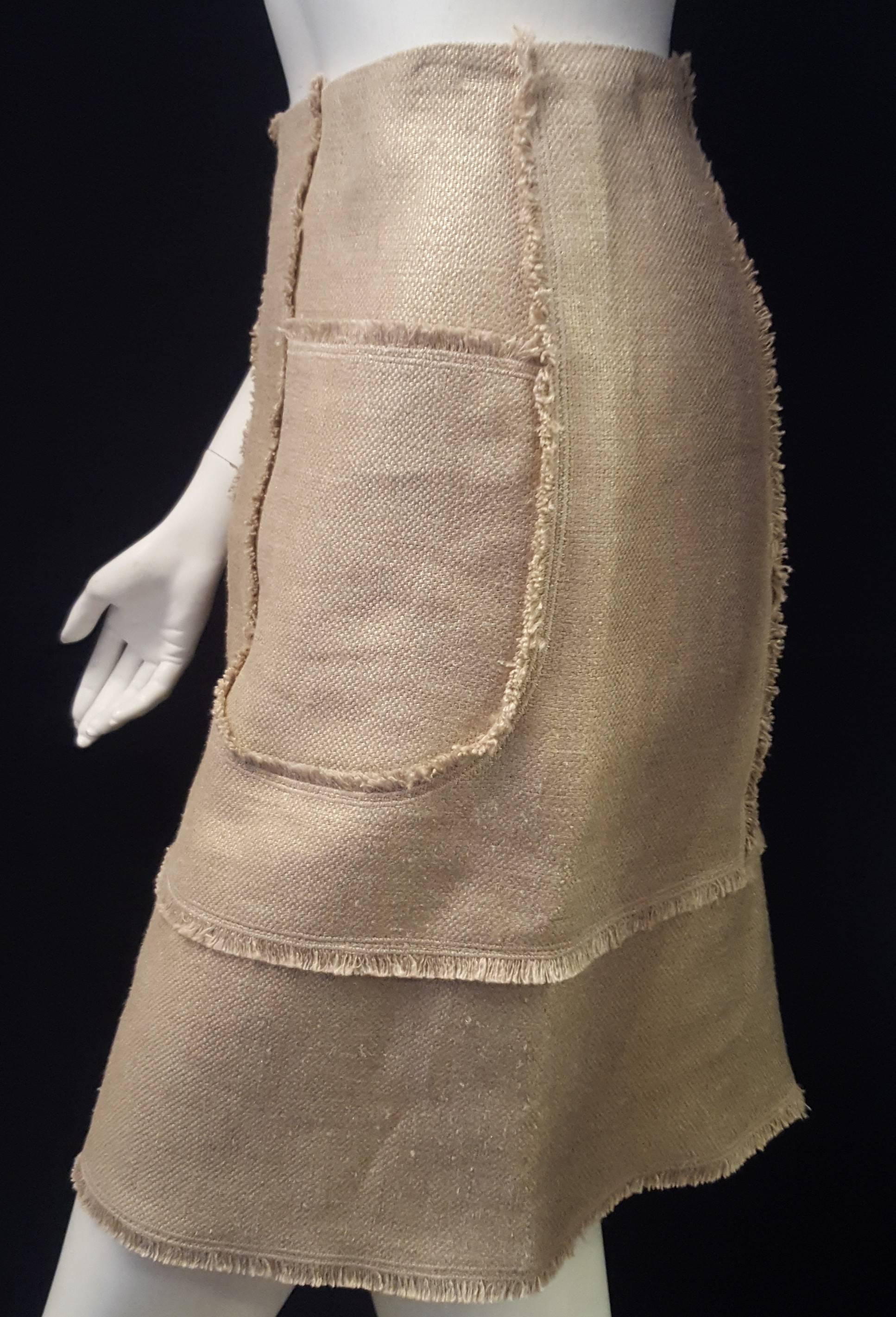 Oscar de la Renta Tan Cotton Jacquard Mini Skirt In Excellent Condition For Sale In Palm Beach, FL