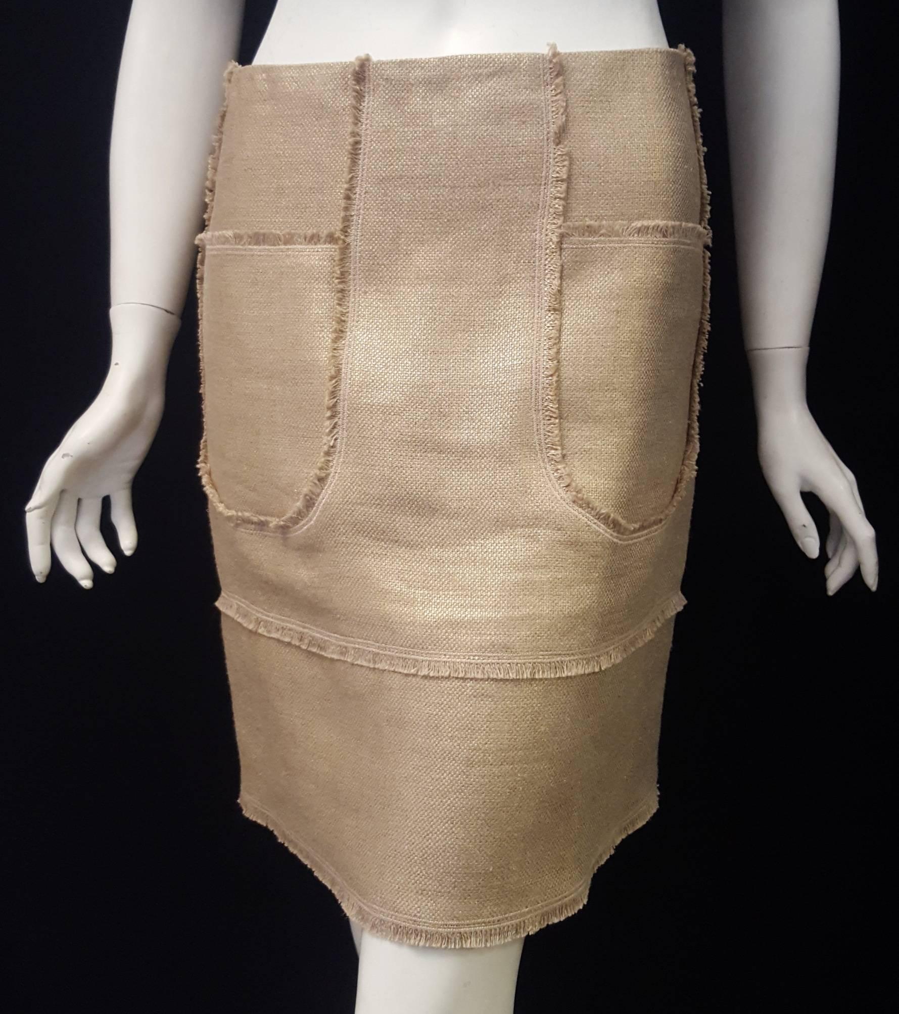 Women's Oscar de la Renta Tan Cotton Jacquard Mini Skirt For Sale