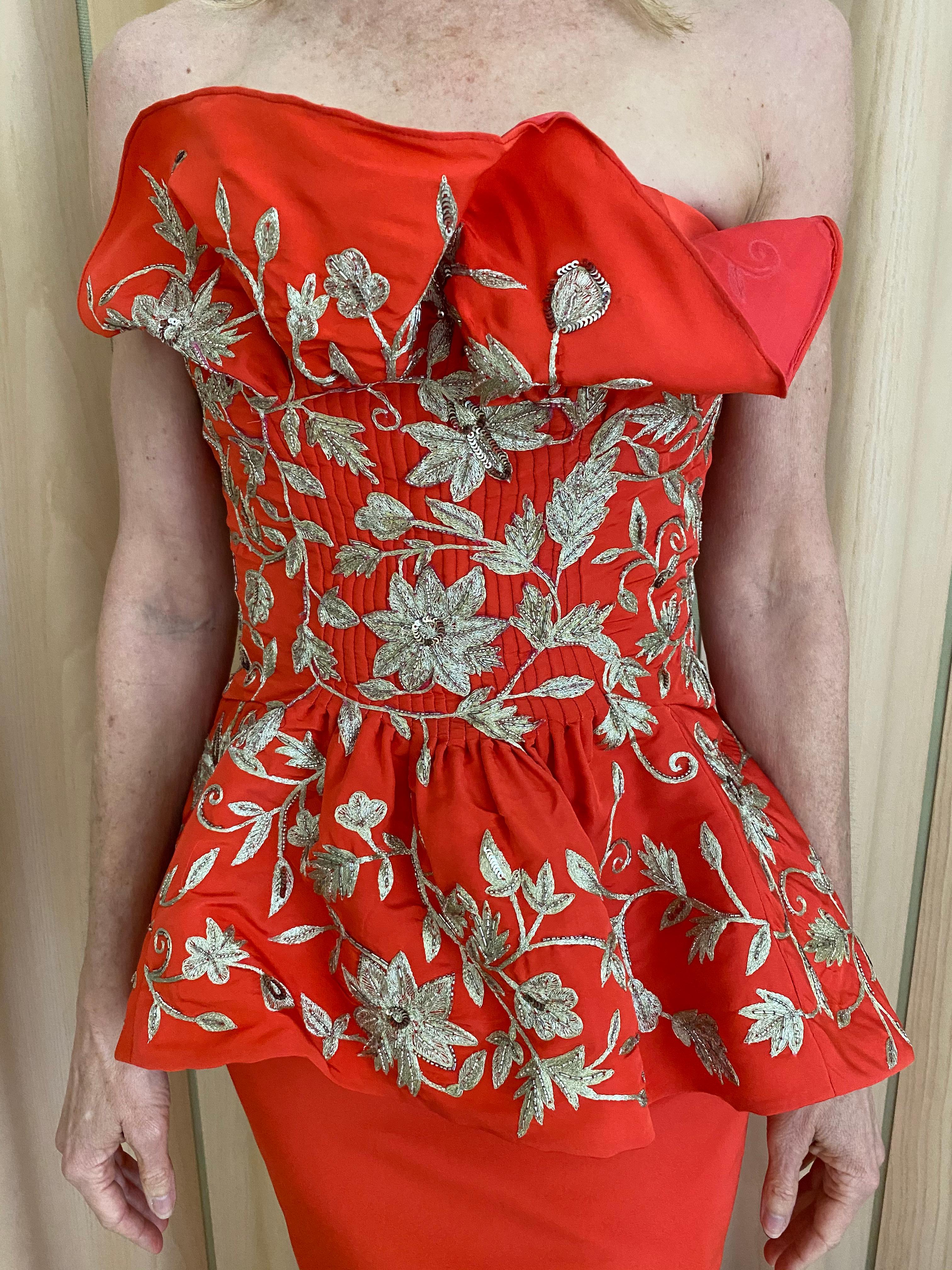 red embroidered dress