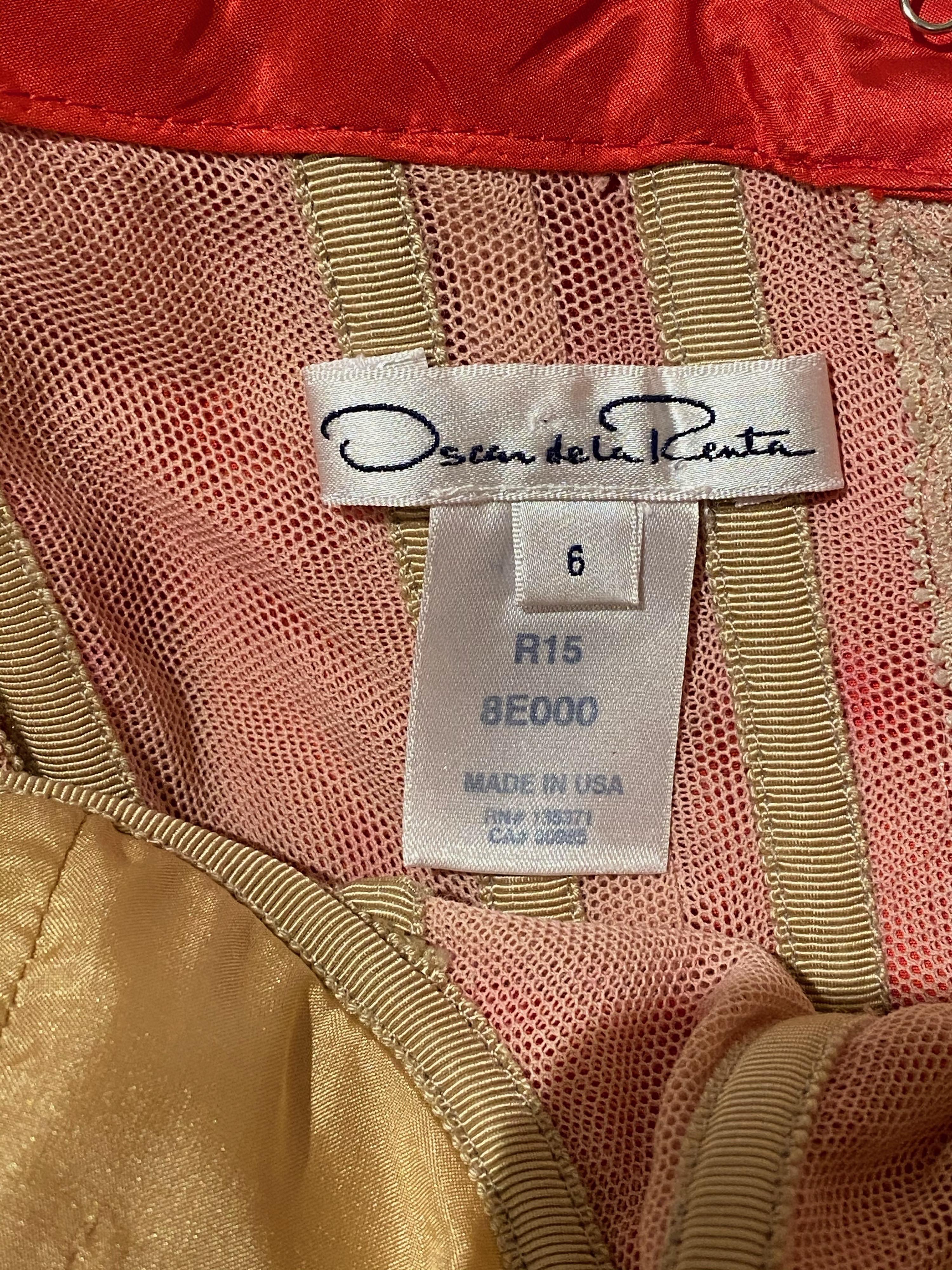 Oscar De La Renta Vestido de seda rojo mandarina bordado 3