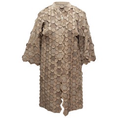 Oscar de la Renta Taupe Suede Geometric Applique Coat