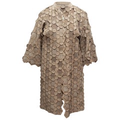 Oscar de la Renta Taupe Suede Geometric Applique Coat