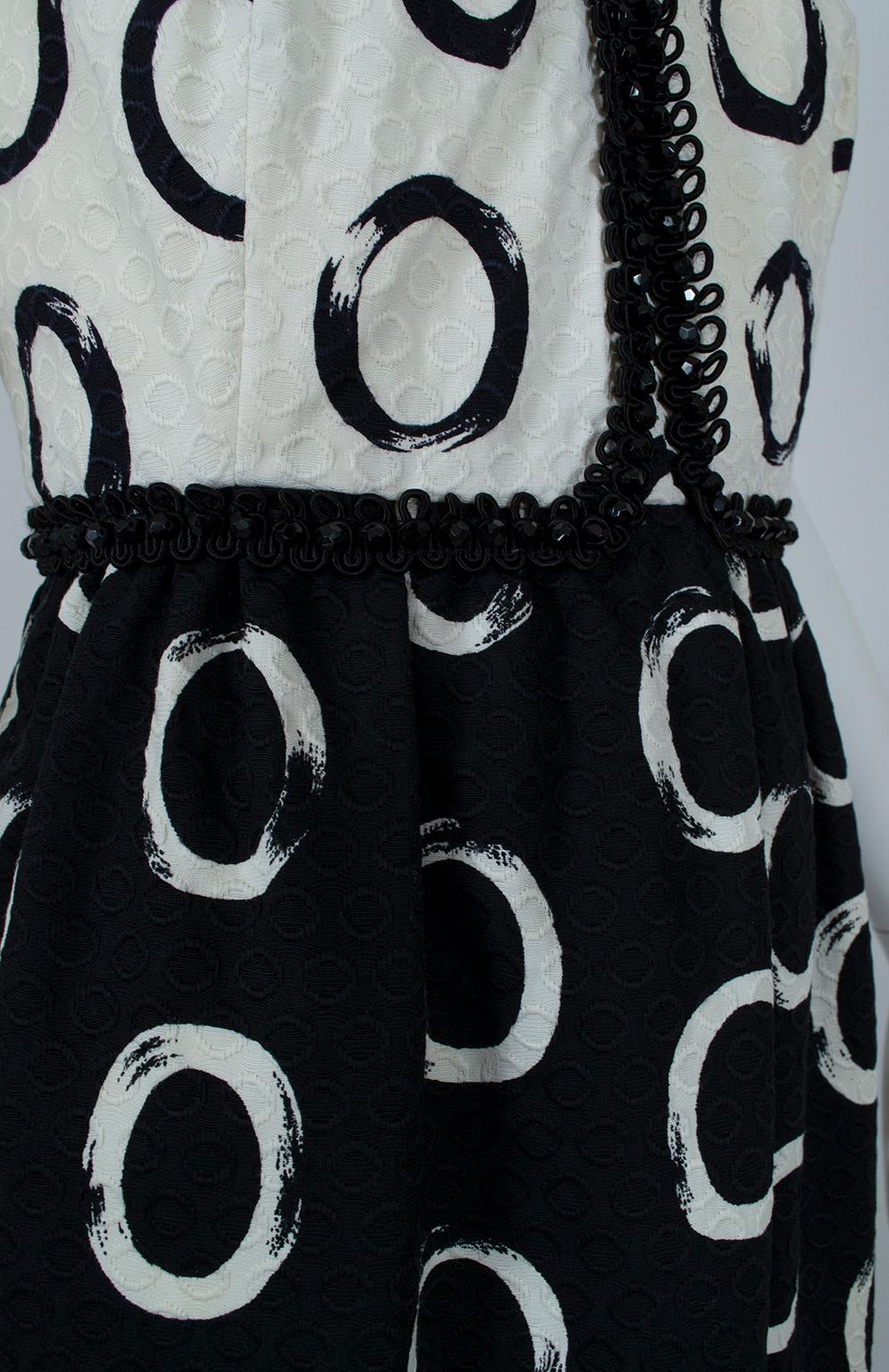 Oscar de la Renta *Larger Size* Black White Bead-Trim Shirtwaist Dress- L, 1960s 5