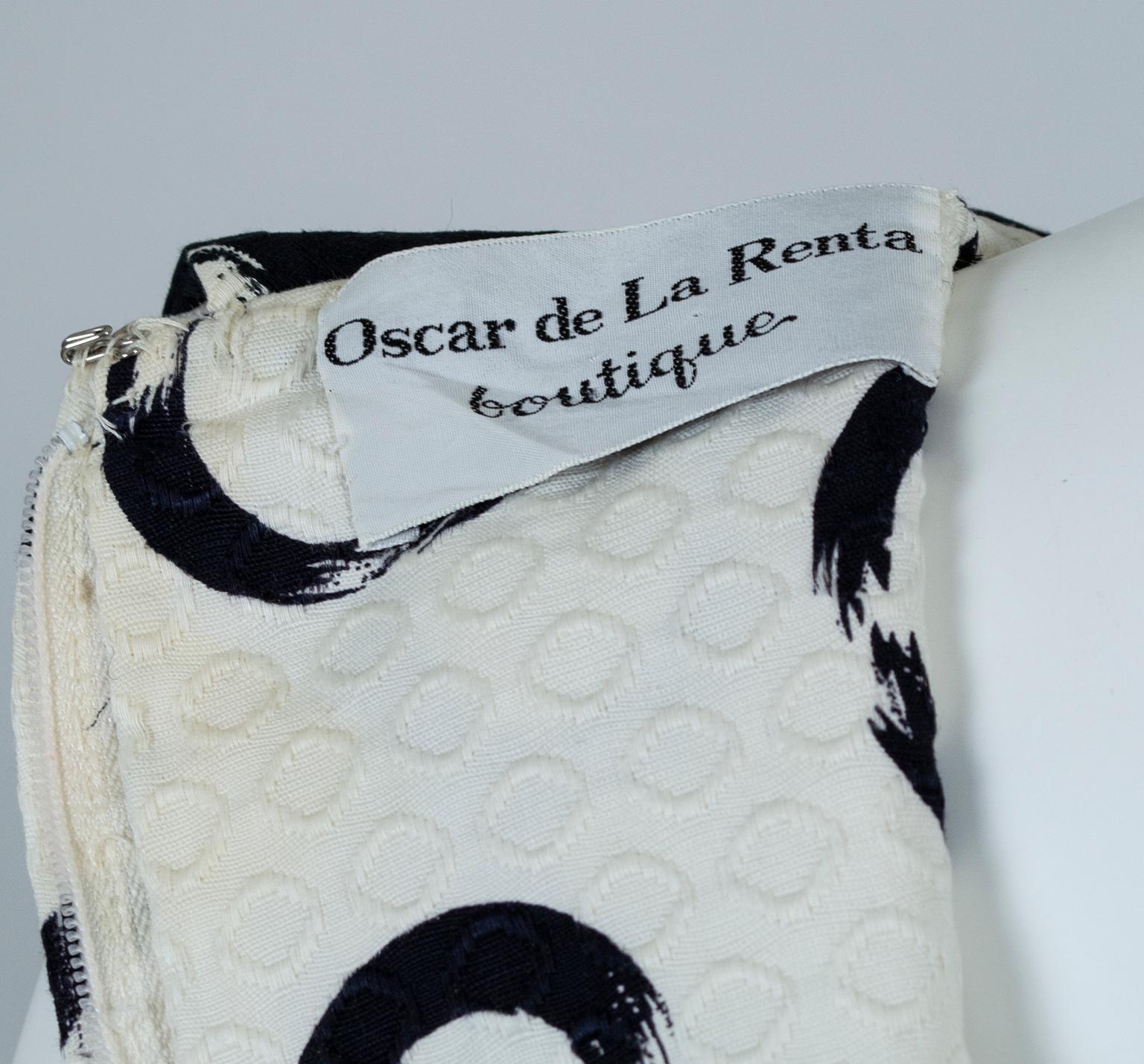 Oscar de la Renta *Larger Size* Black White Bead-Trim Shirtwaist Dress- L, 1960s 13