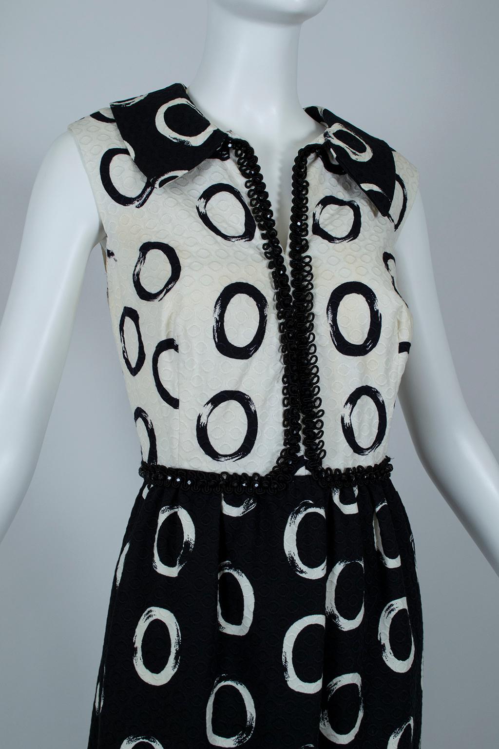 Women's Oscar de la Renta *Larger Size* Black White Bead-Trim Shirtwaist Dress- L, 1960s