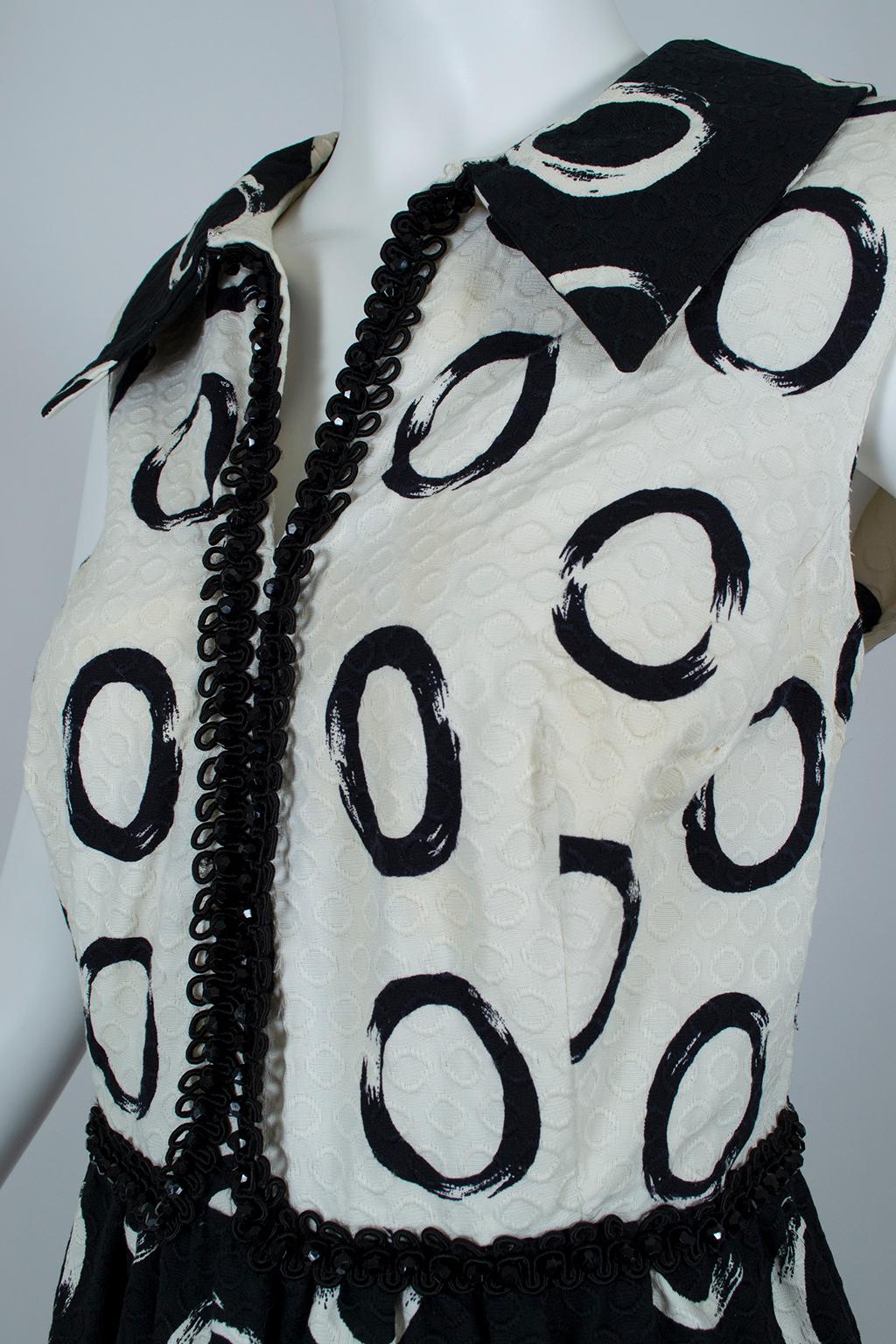Oscar de la Renta *Larger Size* Black White Bead-Trim Shirtwaist Dress- L, 1960s 2