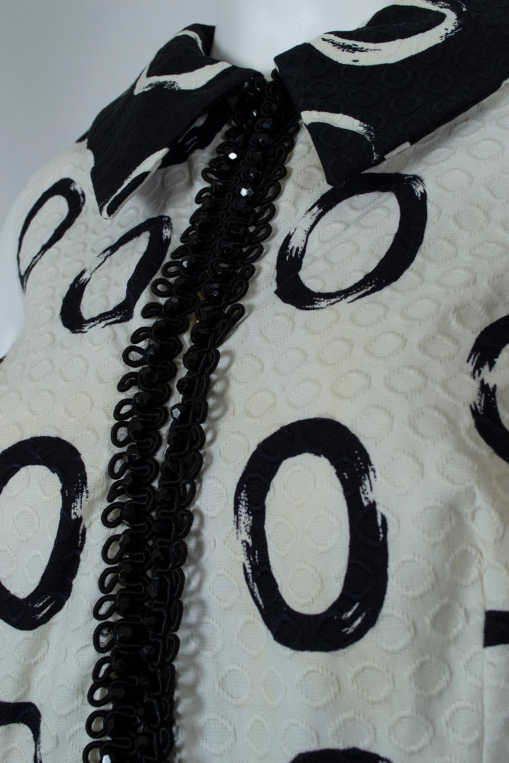 Oscar de la Renta *Larger Size* Black White Bead-Trim Shirtwaist Dress- L, 1960s 3