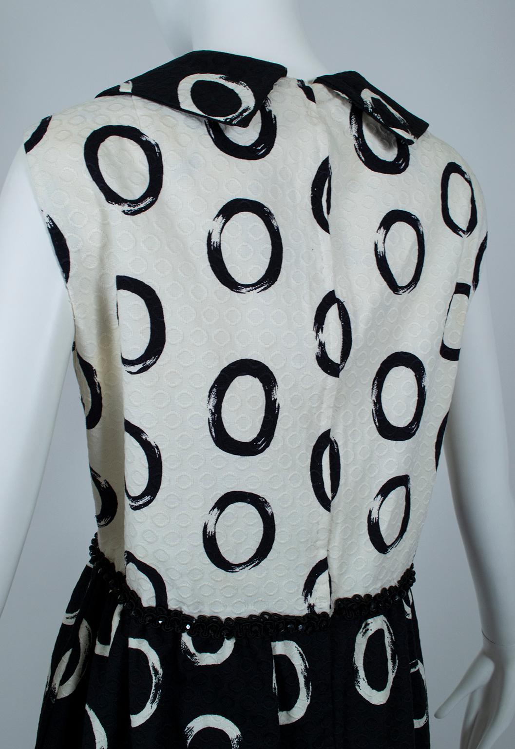 Oscar de la Renta *Larger Size* Black White Bead-Trim Shirtwaist Dress- L, 1960s 4