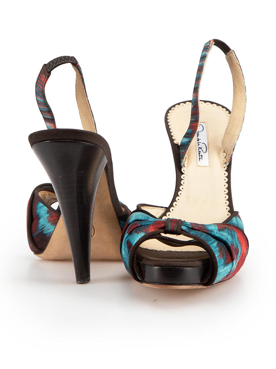 Black Oscar de la Renta Tie Dye Slingback Bow Sandals Size IT 39