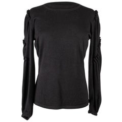 Oscar de la Renta Top Sweater Black Cashmere Silk Ruffle Detail  L