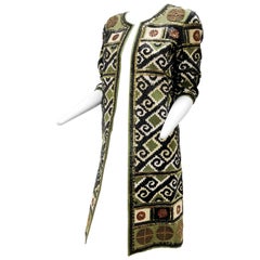 Oscar De La Renta Tribal Design Evening Jacket W/ Wooden Beads & Embroidery 