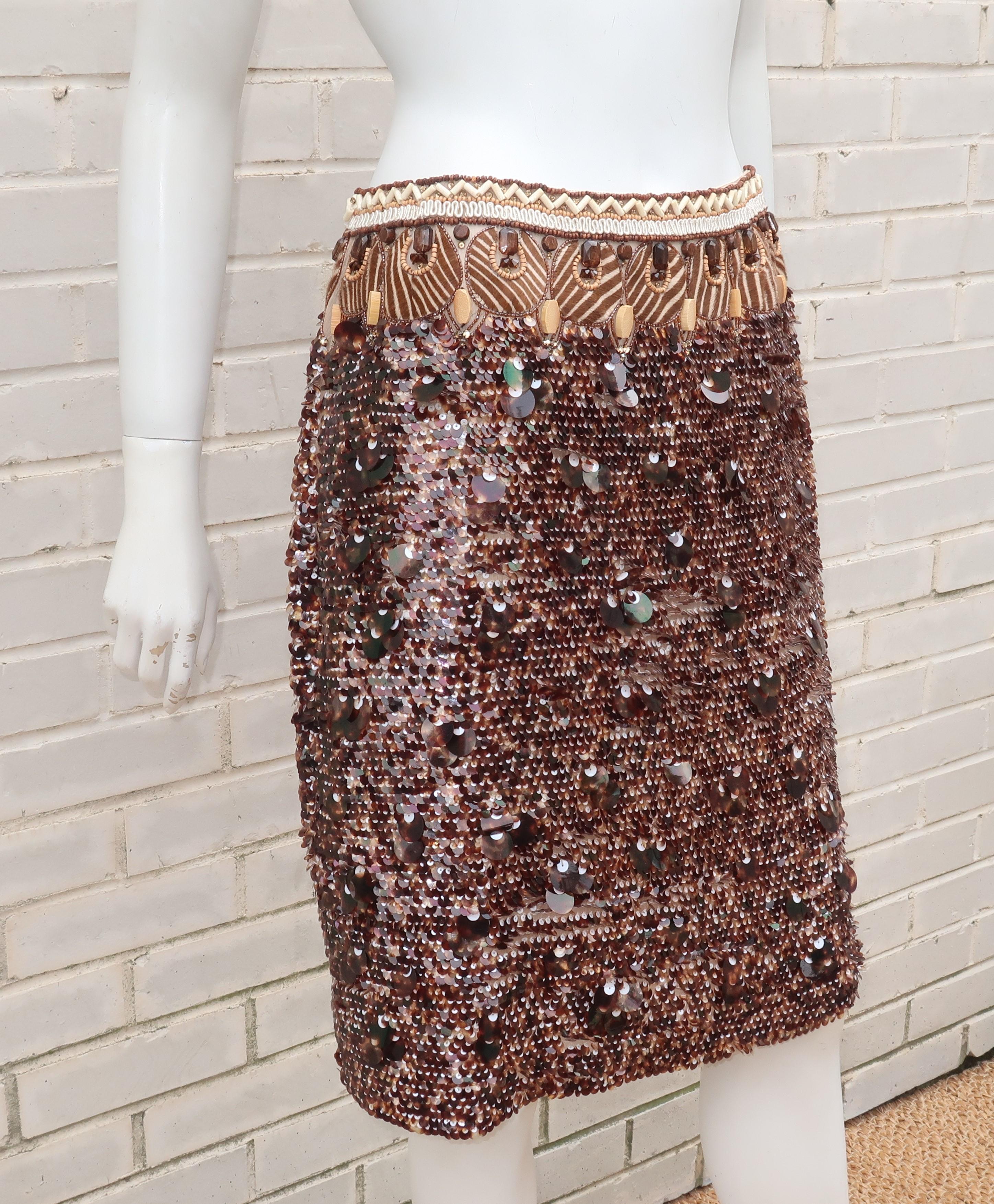 Women's Oscar de la Renta Tribal Motif Sequin Skirt