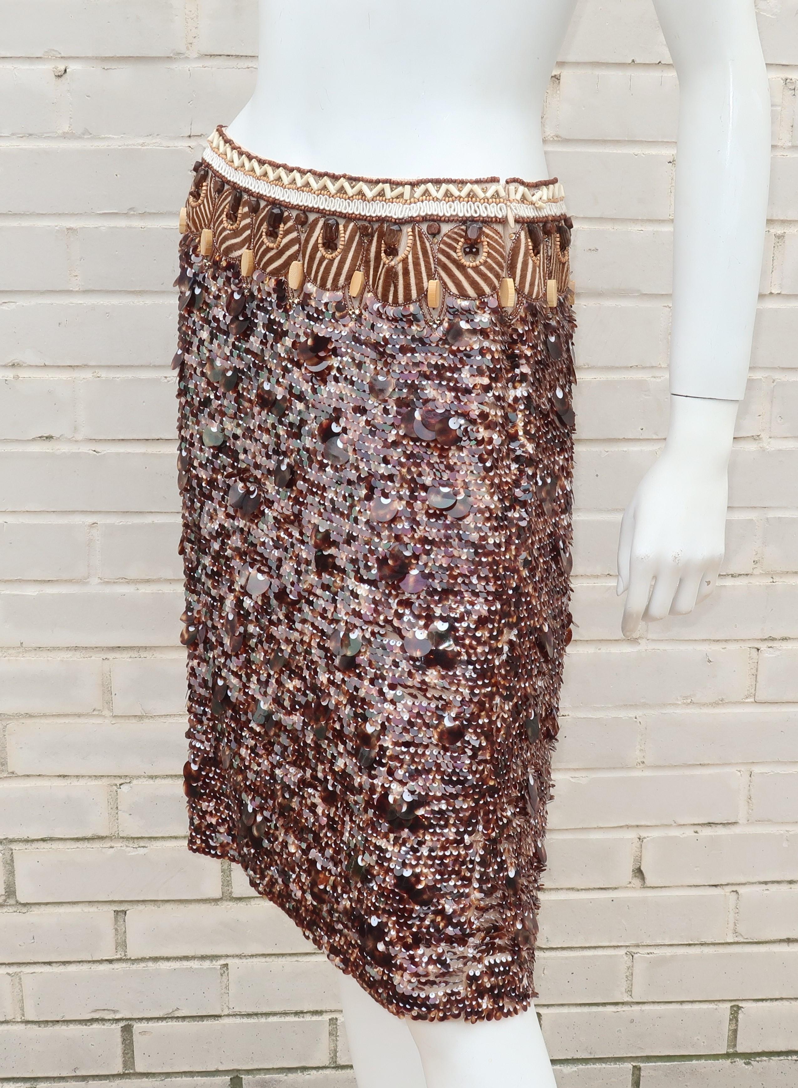 Oscar de la Renta Tribal Motif Sequin Skirt 1